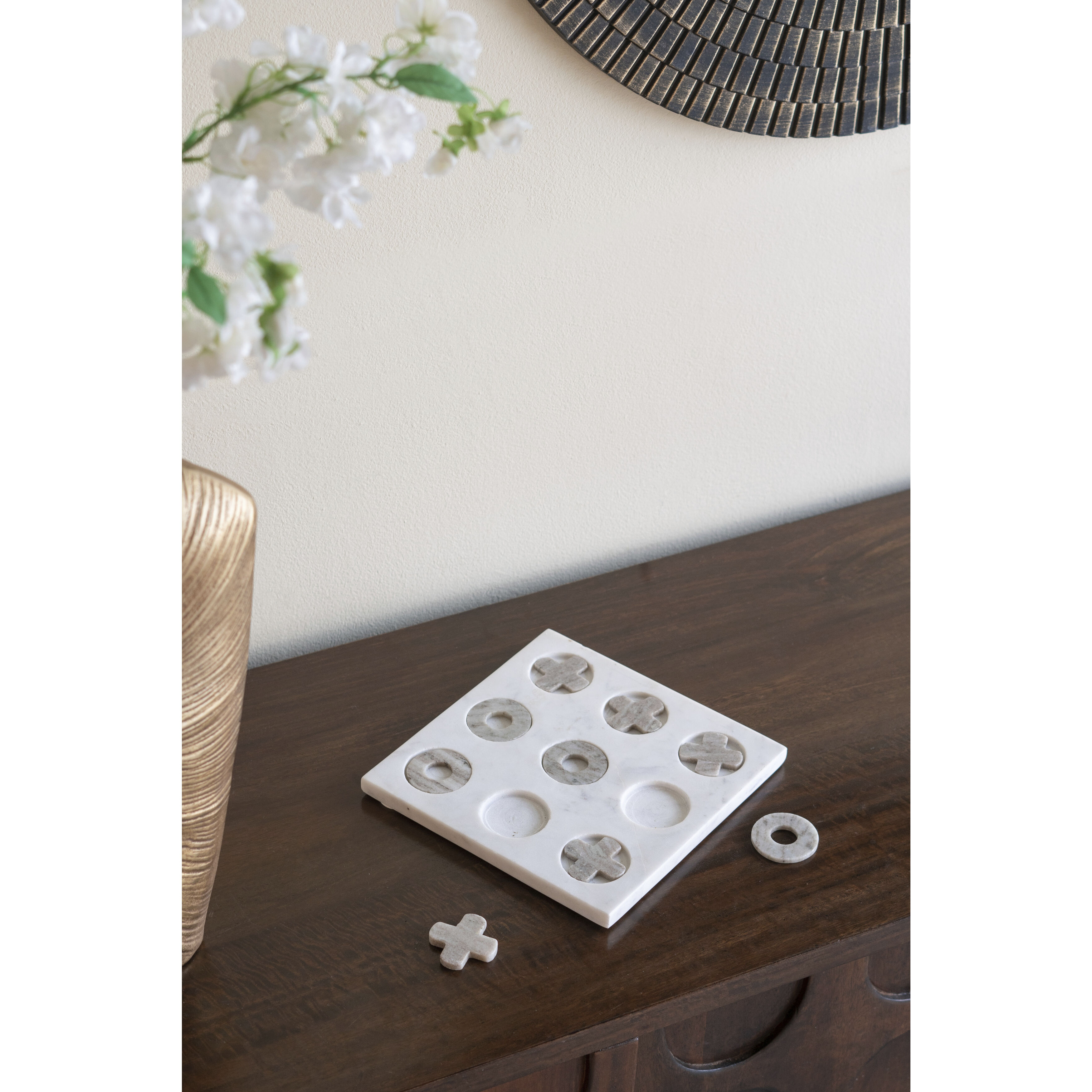 Anita Gray and White Tic-Tac-Toe Set