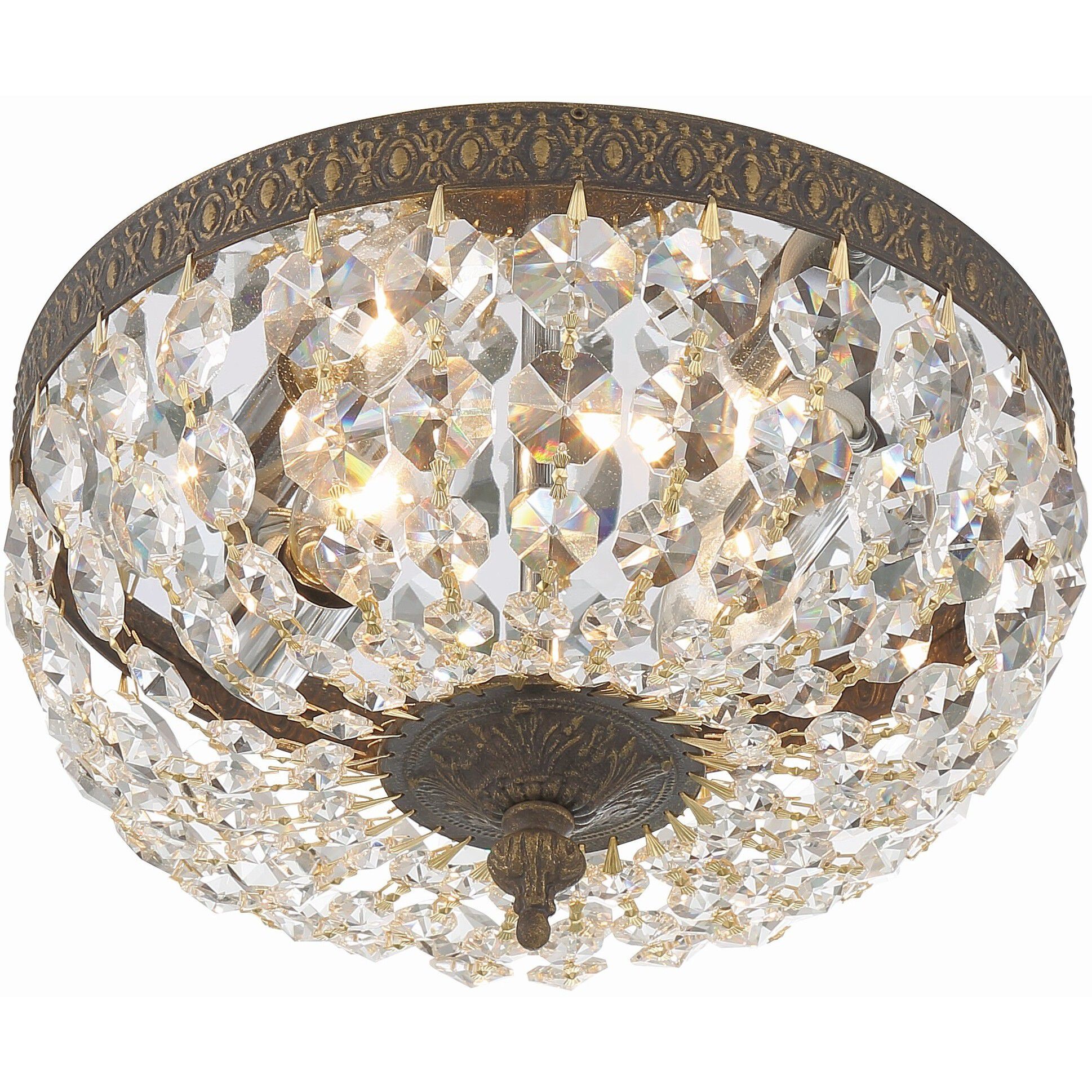 Waltham 2 Light 10 inch English Bronze Flush Ceiling Light in Clear Hand Cut