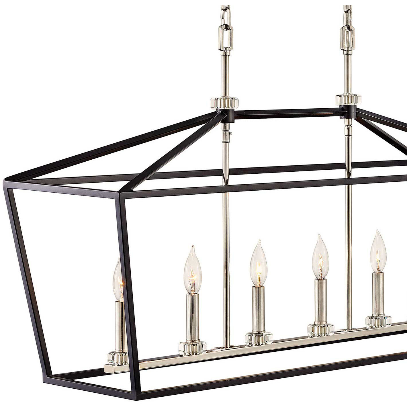 Stinson 6 Light 42 inch Black with Polished Nickel Indoor Linear Chandelier Ceiling Light