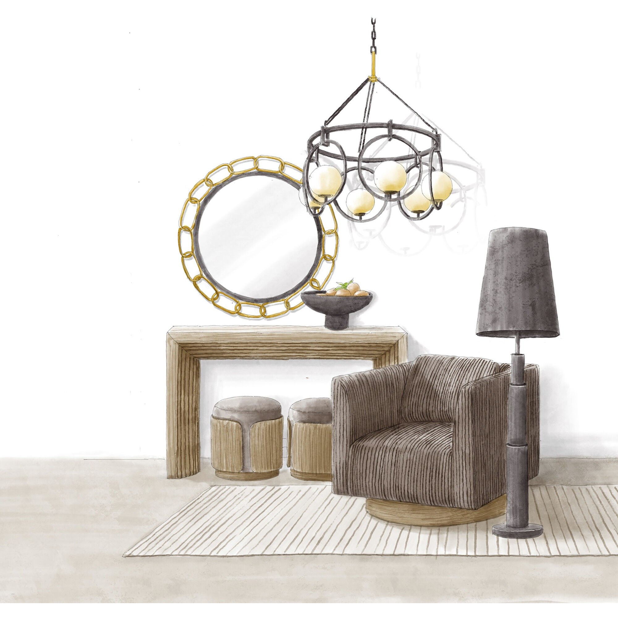 Chains of Love 30 X 30 inch Matte Black and Textured Gold Wall Mirror