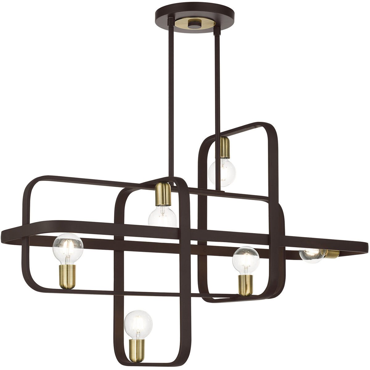 Bergamo 6 Light 42 inch Bronze with Antique Brass Accents Linear Chandelier Ceiling Light