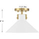 Contemporary 1 Light 11.5 inch White with Natural Brass Semi-Flush Ceiling Light