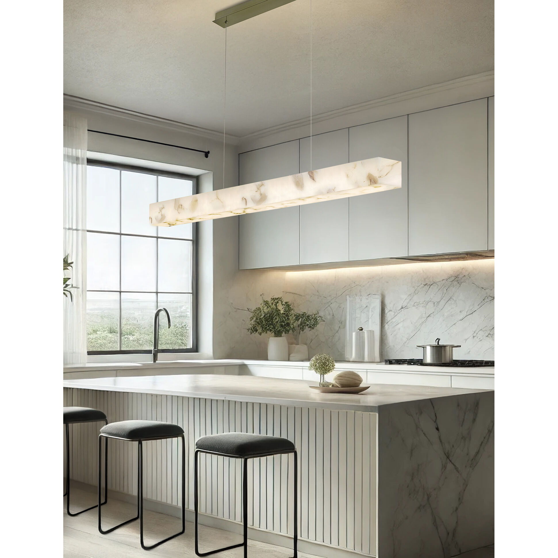 Alabaster Rocks Collection - Medley Family LED 48 inch Brushed Brass Linear Pendant Ceiling Light in 3.5" D x 48" W x 3.5" H, EVOLV