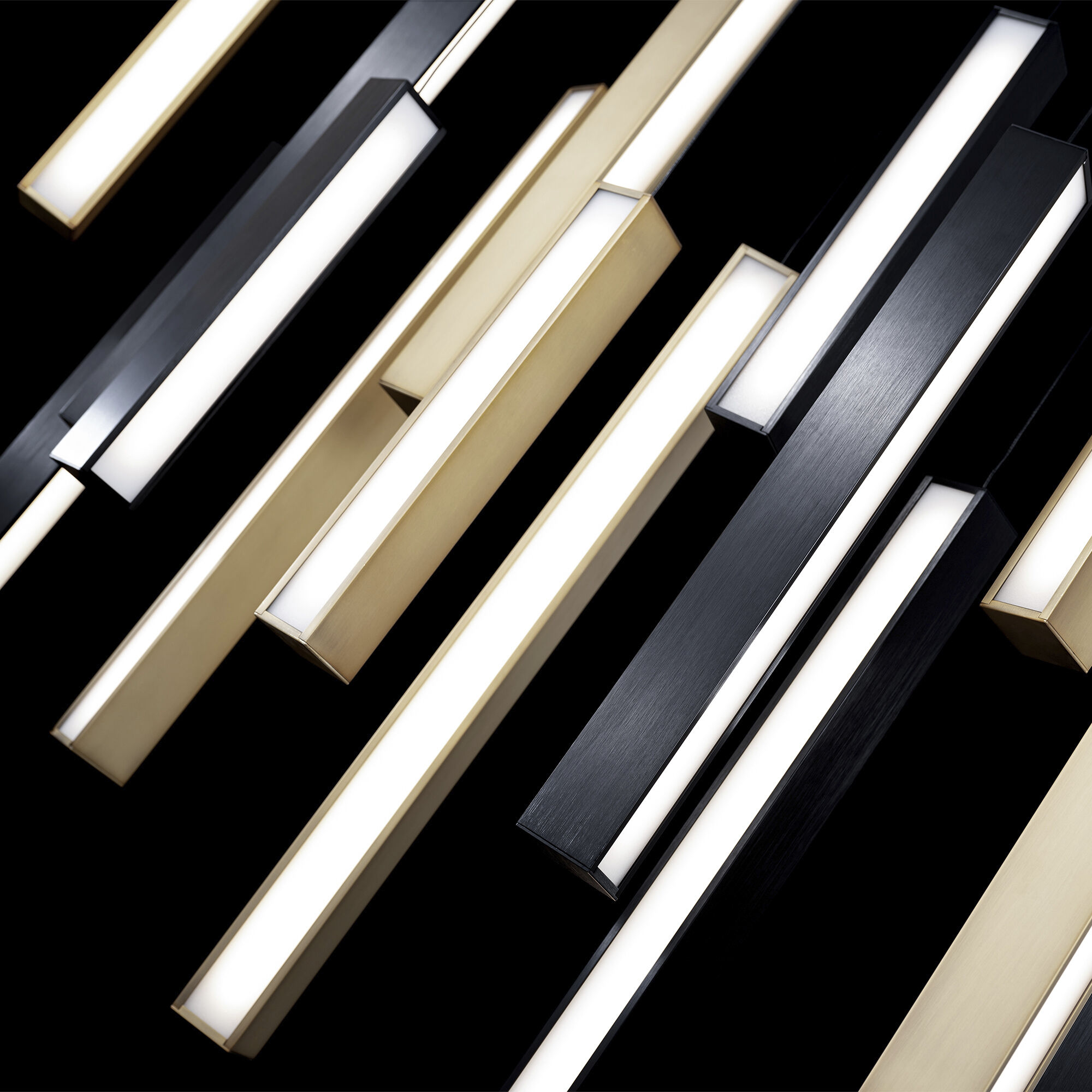 Chaos 14 Light 40 inch Black Aged Brass Linear Pendant Ceiling Light