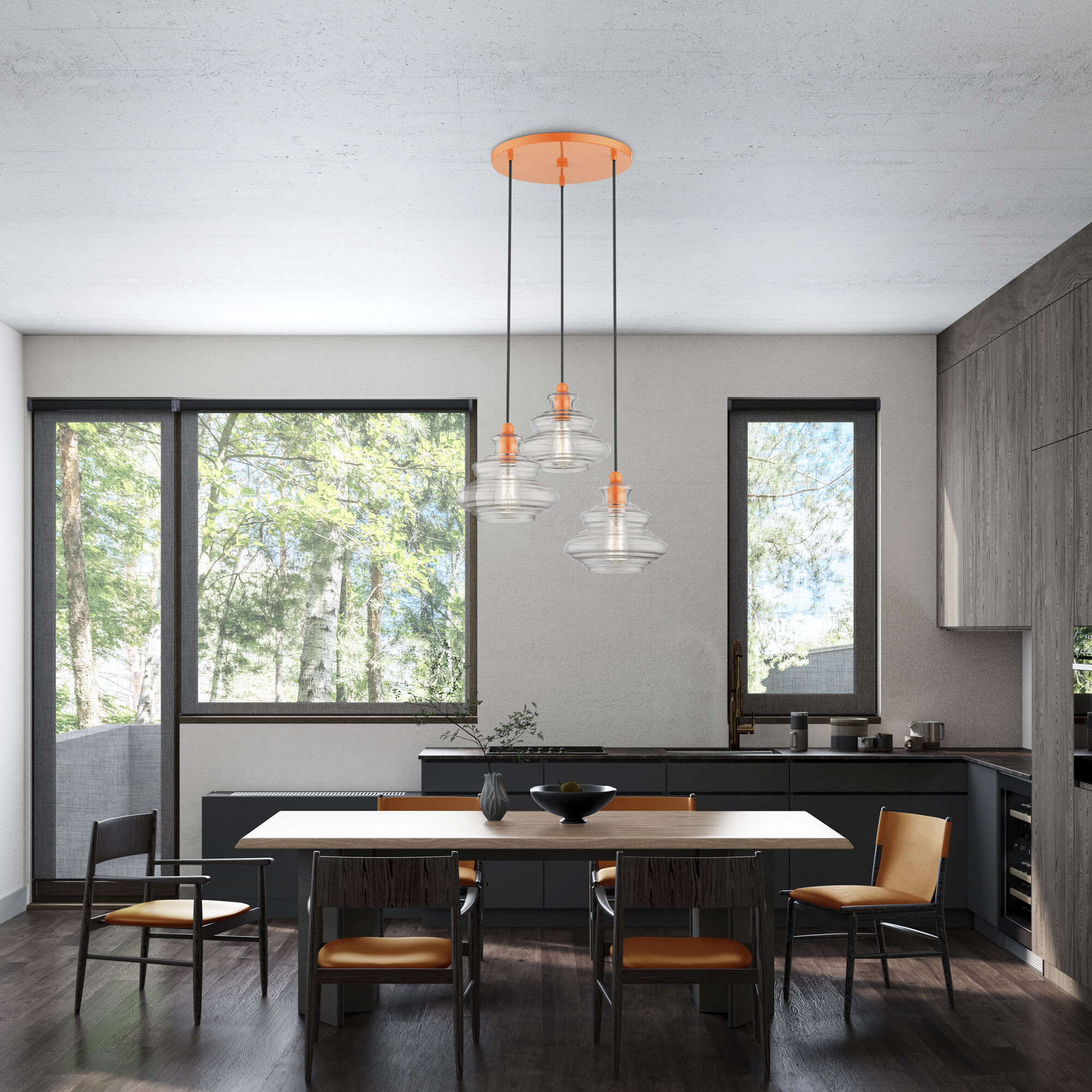 Everett 3 Light 20 inch Shiny Orange Pendant Chandelier Ceiling Light