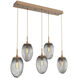 Meteo Incandescent 5 Light Novel Brass Linear Pendant Ceiling Light in Smoke, Multi-Pendant