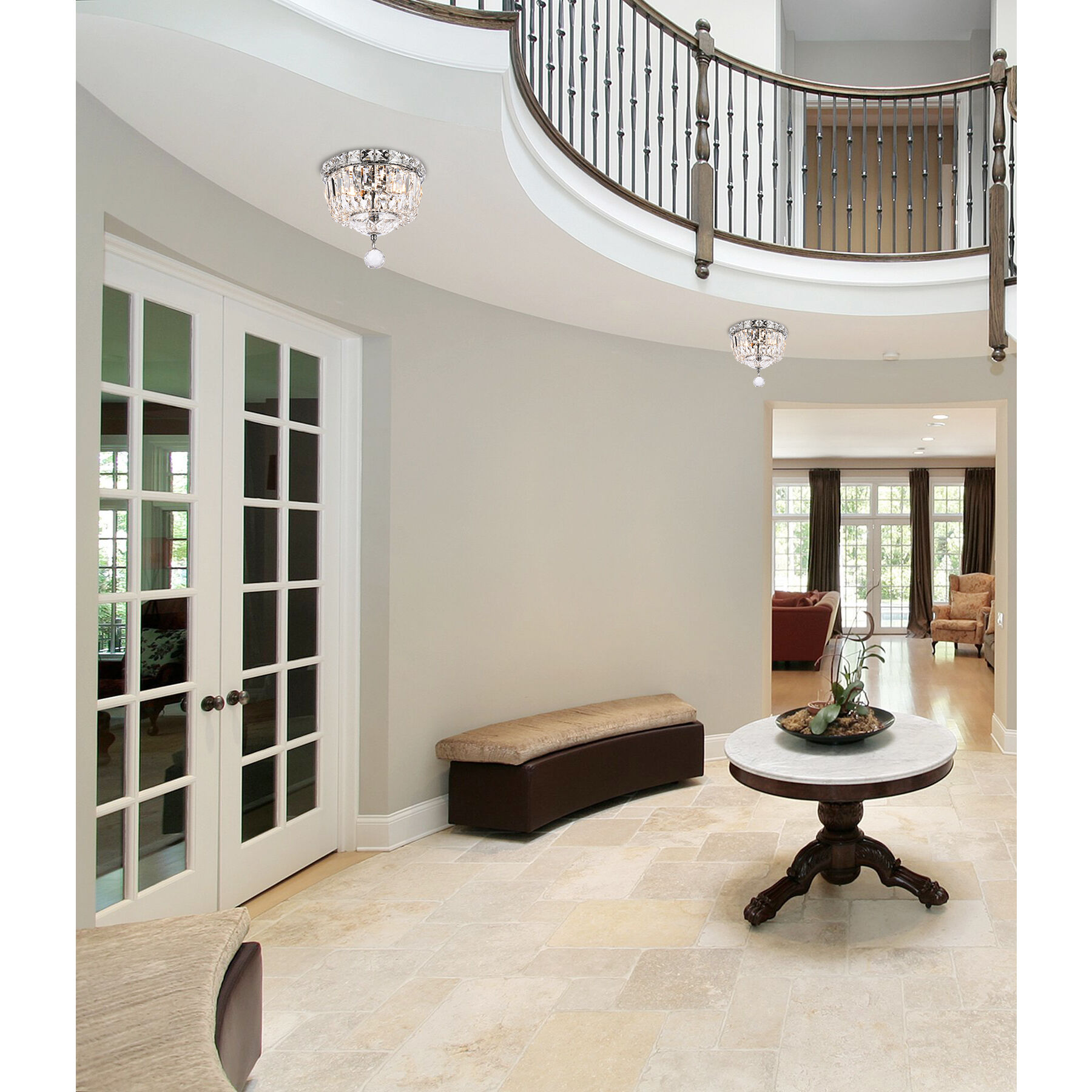 Tranquil 2 Light 8 inch Chrome Flush Mount Ceiling Light in Royal Cut