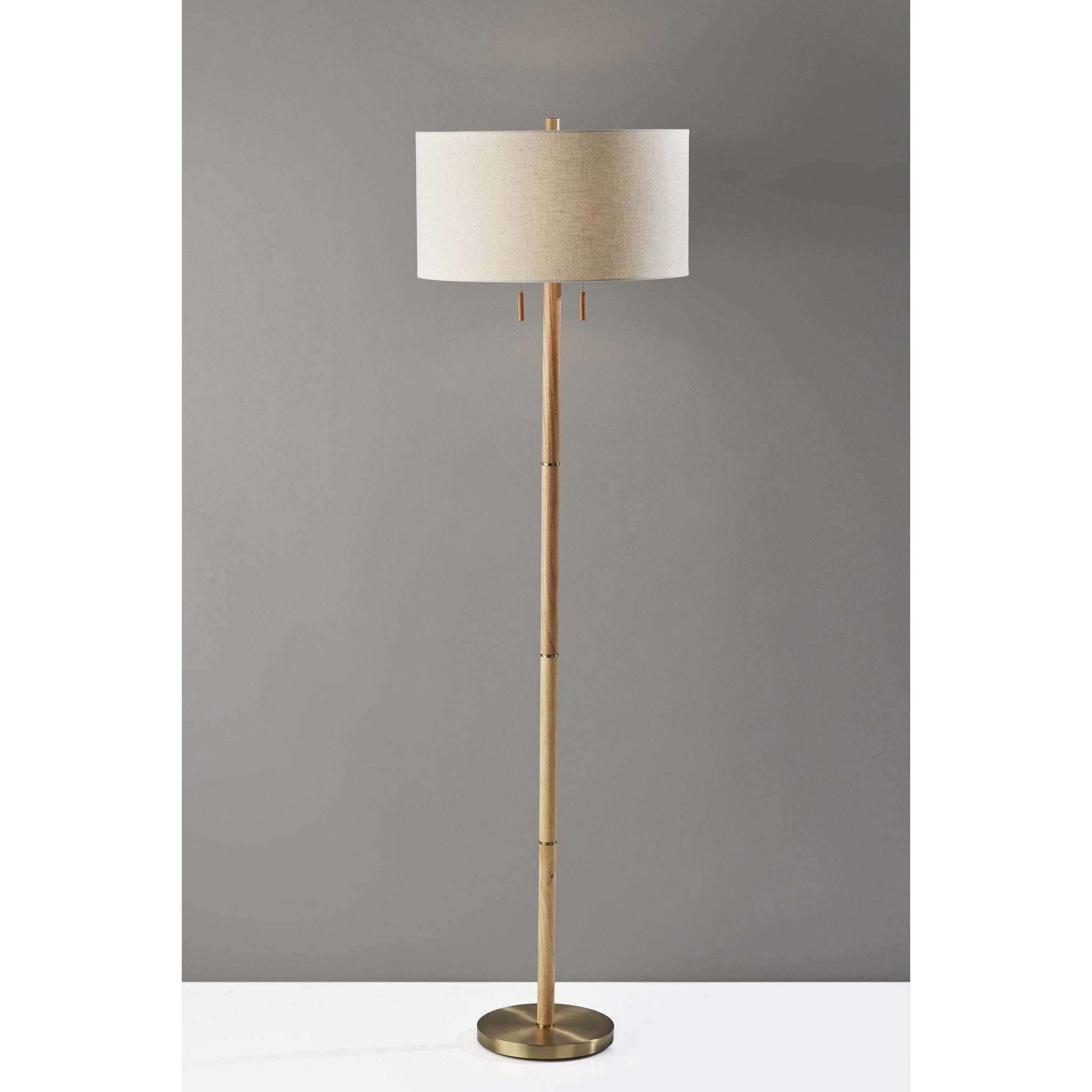 Madeline 66 inch 150.00 watt Natural Rubberwood and Antique Brass Floor Lamp Portable Light