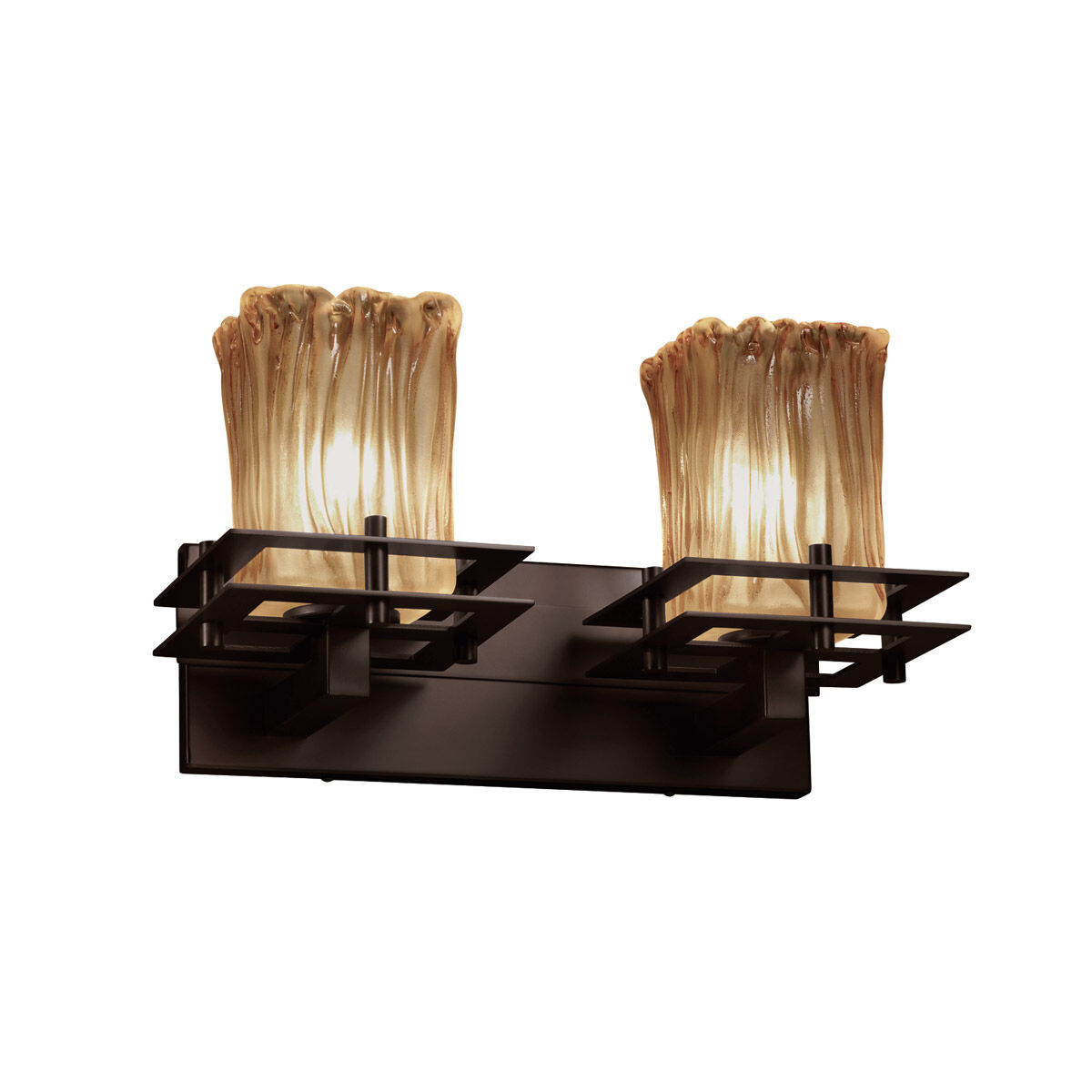 Metropolis 2 Light 17 inch Dark Bronze Vanity Light Wall Light in Amber (Veneto Luce), Square with Rippled Rim
