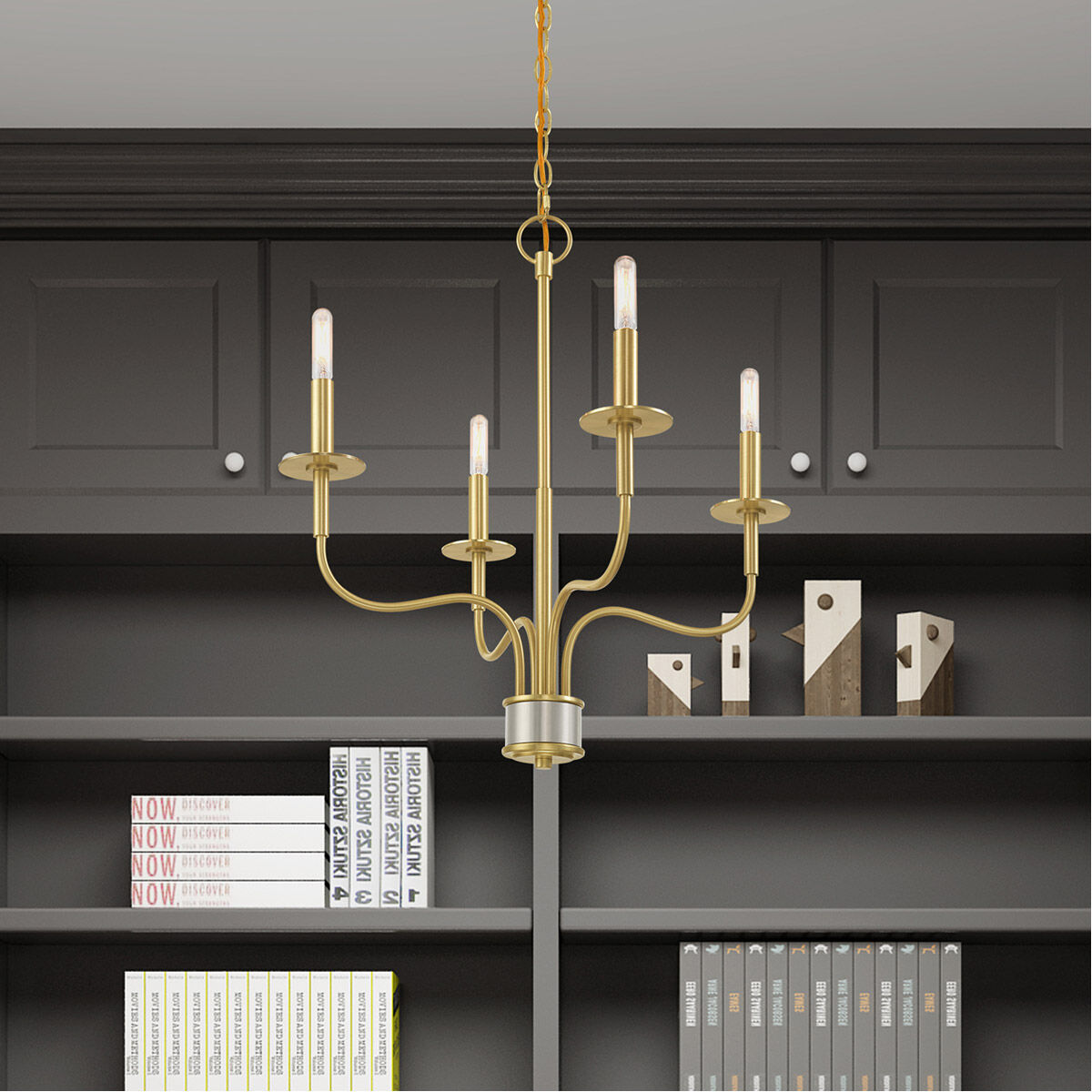 Lisbon 4 Light 20 inch Satin Brass Mini Chandelier Ceiling Light