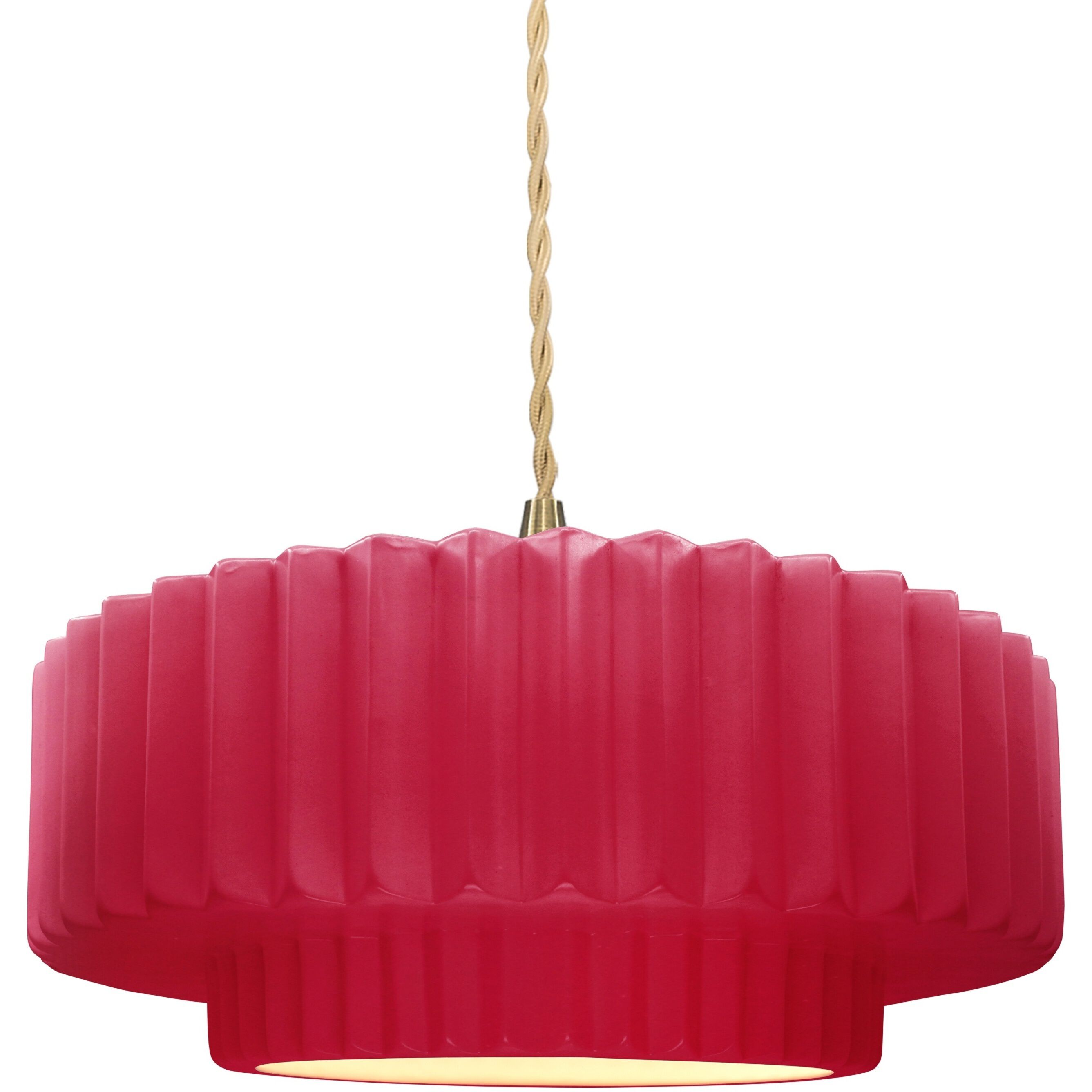 Radiance Collection - Pleated Tier Pendant Ceiling Light in Brushed Brass, Dedicated LED, Beige Twist Cord, Cerise, 14.5W x 5.25H, Form+Finish+Function