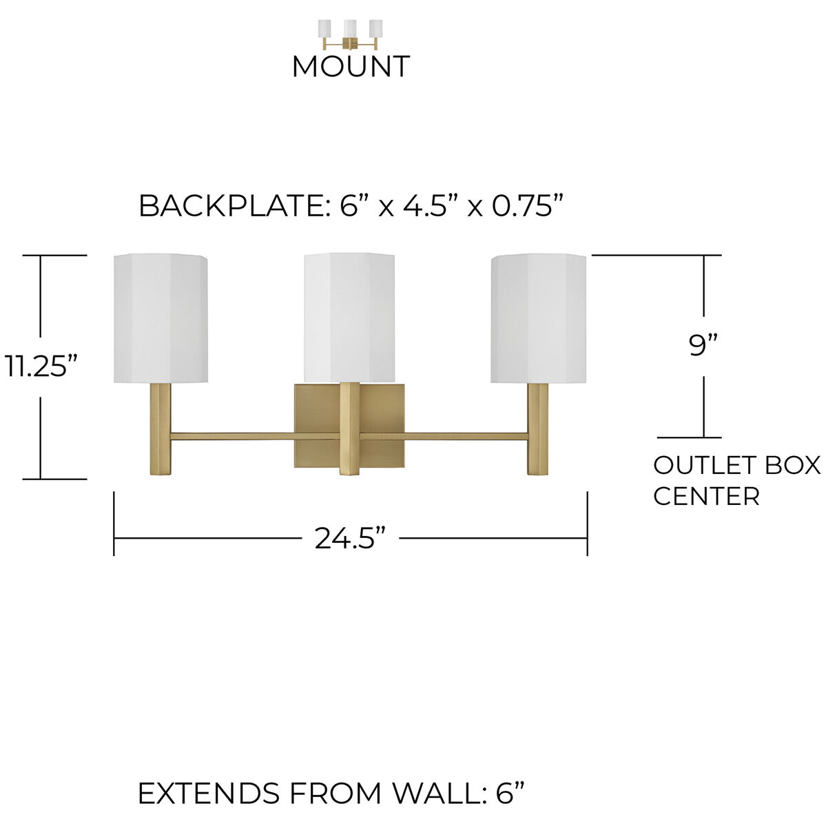 Adrian 3 Light 24.5 inch Aged Brass Vanity Light Wall Light