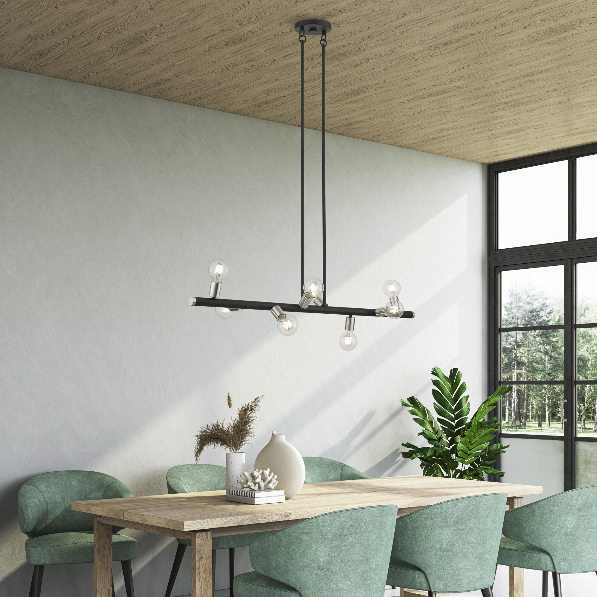 Bannister 8 Light 42 inch Black with Brushed Nickel Accents Linear Chandelier Ceiling Light, Large