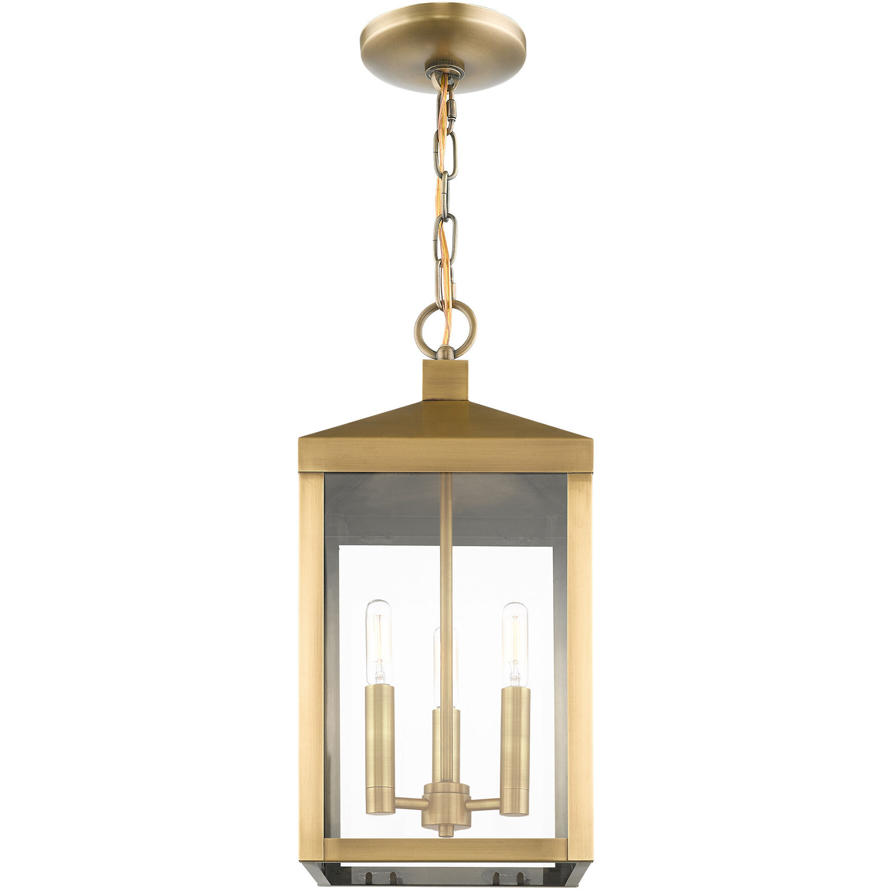 Nyack 3 Light 8.25 inch Antique Brass Outdoor Pendant Lantern