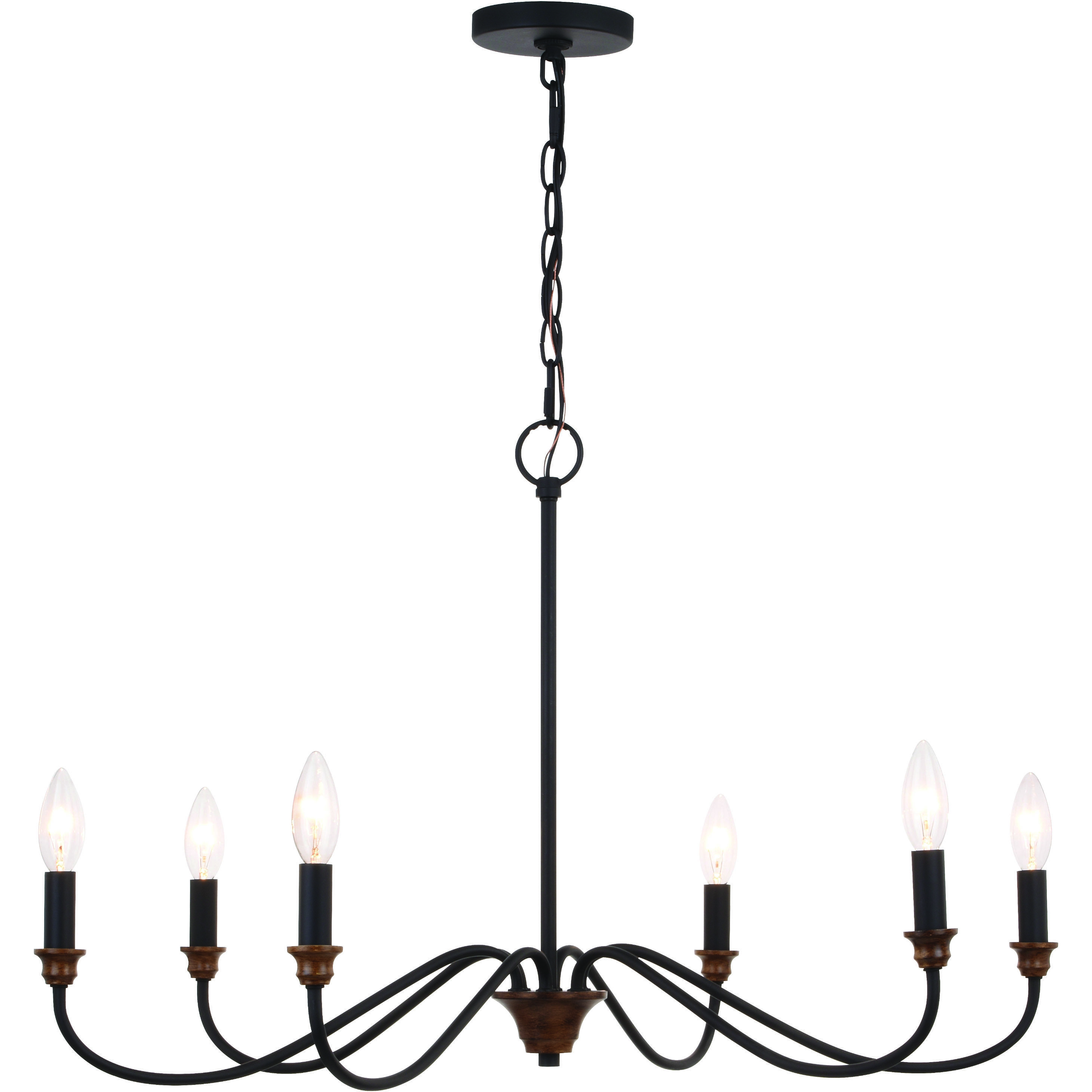 Annabelle LED 30 inch Matte Black and Brushed Walnut Chandelier Ceiling Light