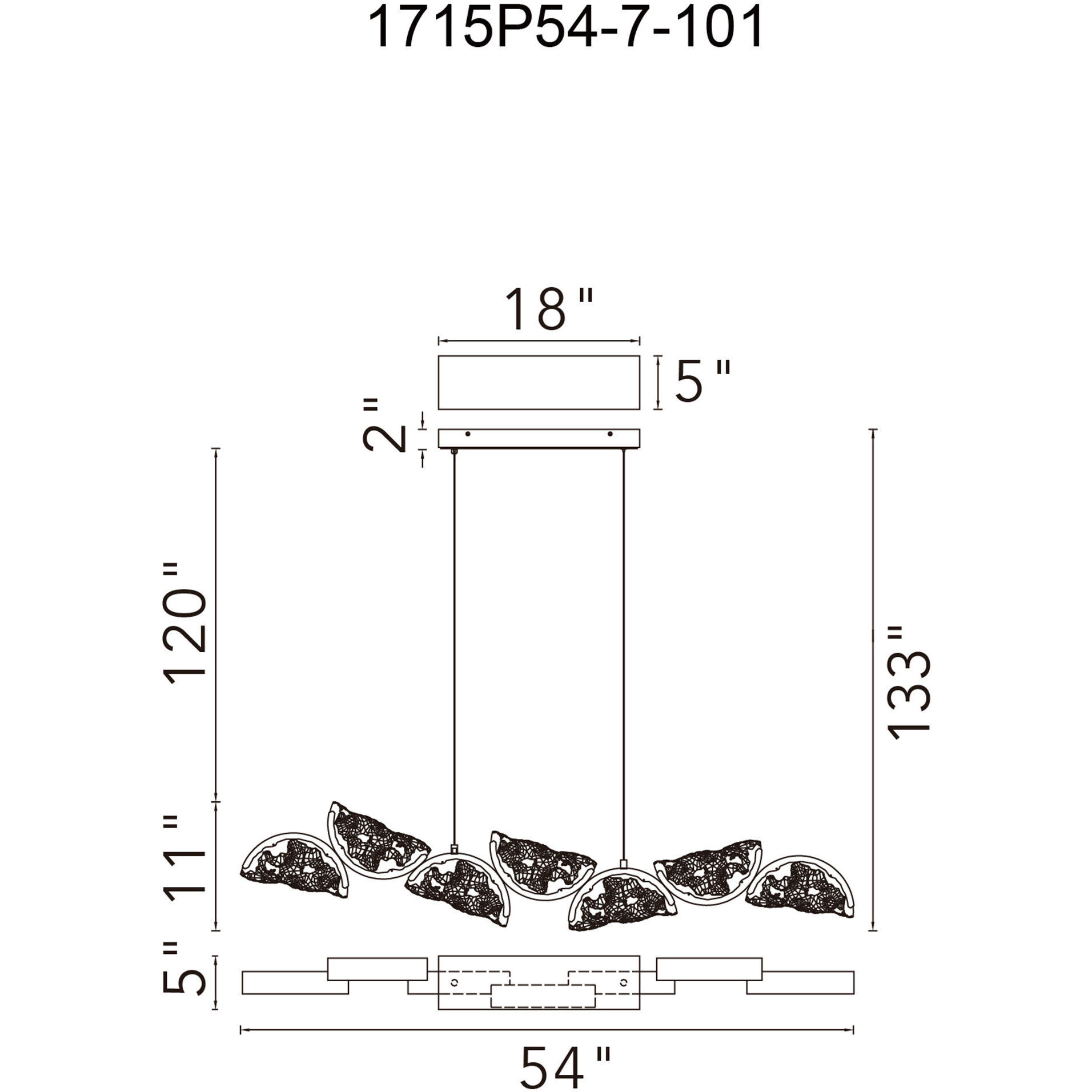 Moon LED 54 inch Black Chandelier Ceiling Light