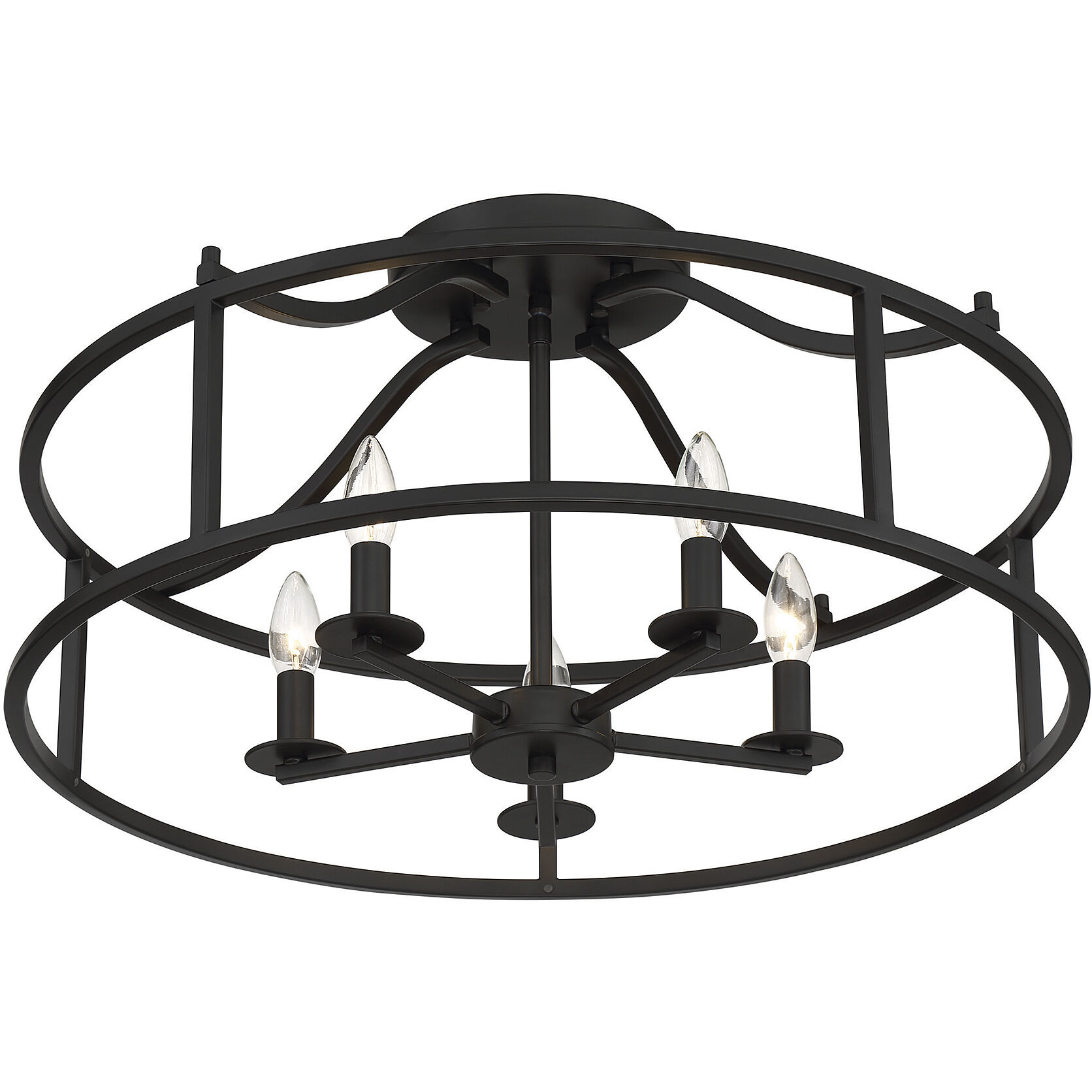 Stockton 5 Light 24 inch Matte Black Semi-Flush Ceiling Light, Essentials