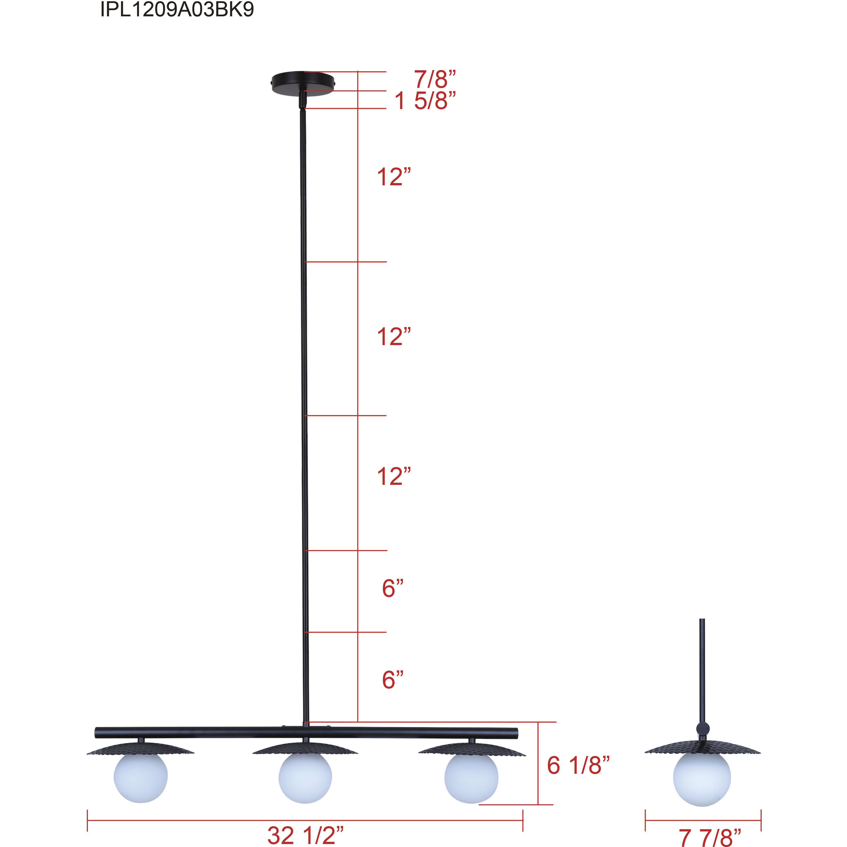 Mierka 3 Light 32.5 inch Black Pendant Ceiling Light