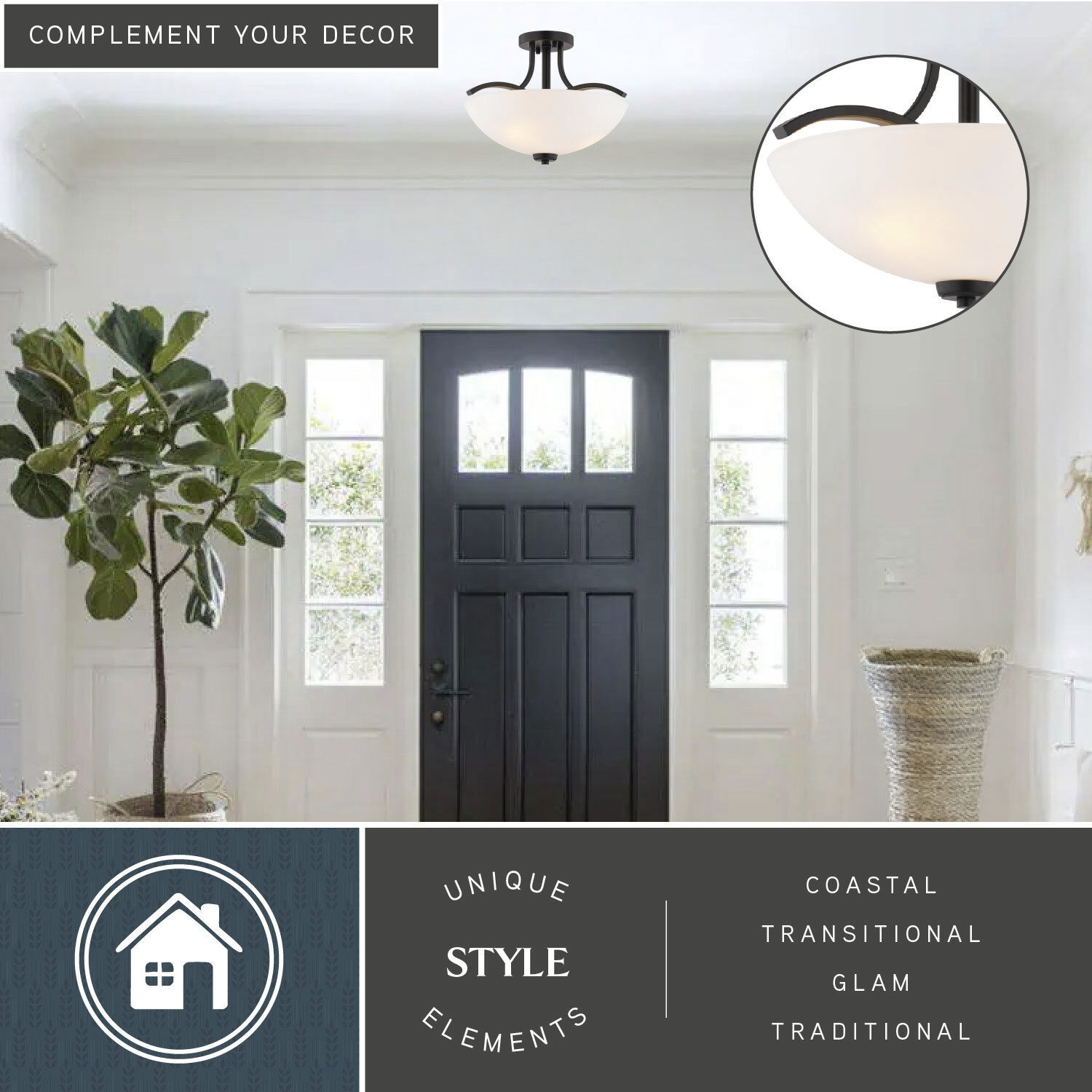 River Grove 3 Light 14.5 inch Matte Black Semi-Flush Mount Ceiling Light