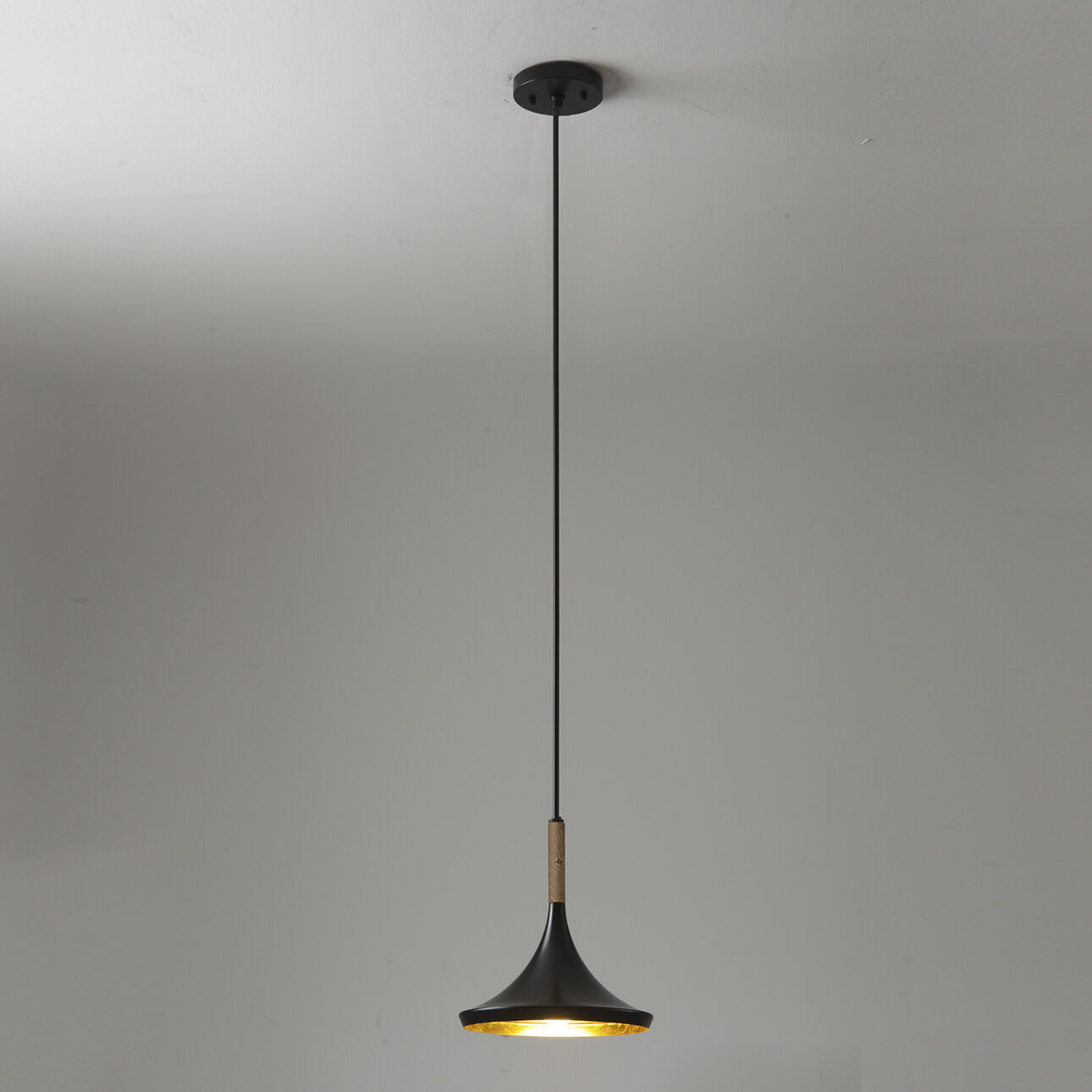 Lodi LED 13 inch Matte Black and Walnut Pendant Ceiling Light