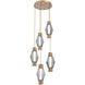 Aalto Mandrel LED Novel Brass Multi Pendant Chandelier Ceiling Light in 3000K LED, Optic Rib Smoke