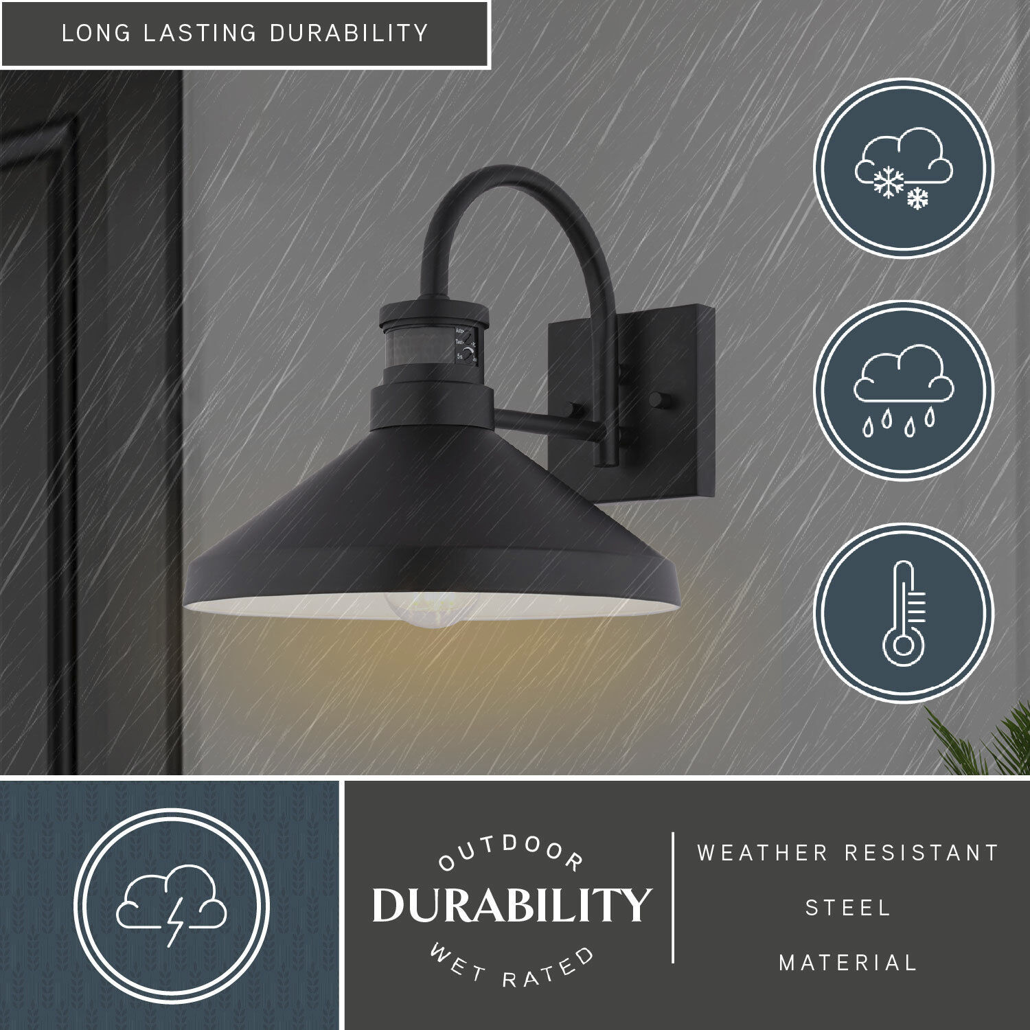 Highland Park 1 Light 10.75 inch Matte Black and White Outdoor Motion Sensor Wall Light