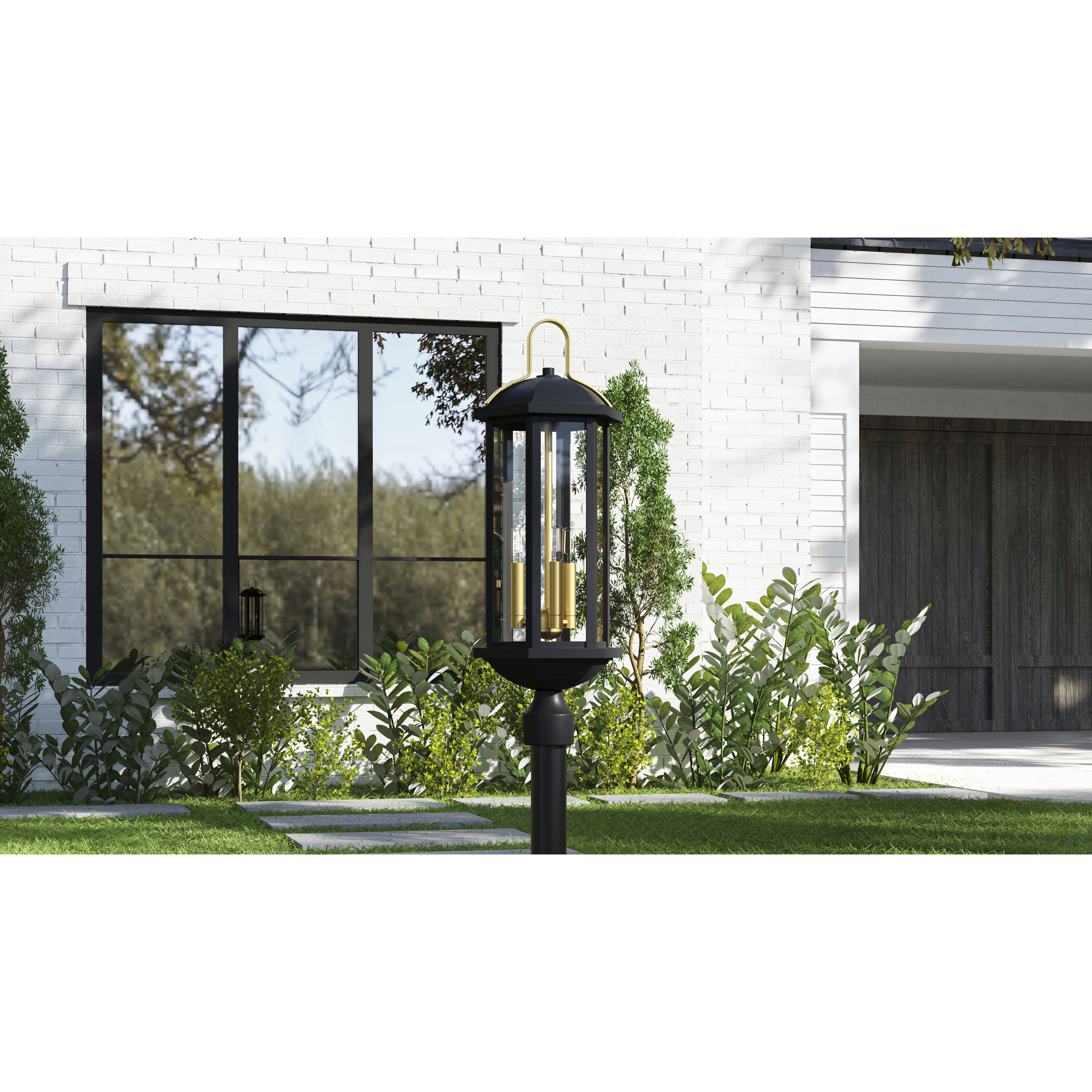 Crestfield 3 Light 28 inch Matte Black Outdoor Post Lantern, Large