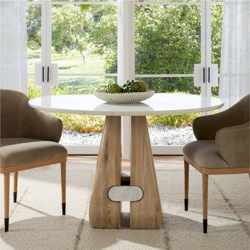 Melt 48 inch Cerused Natural Wood and White Marble Entry Table