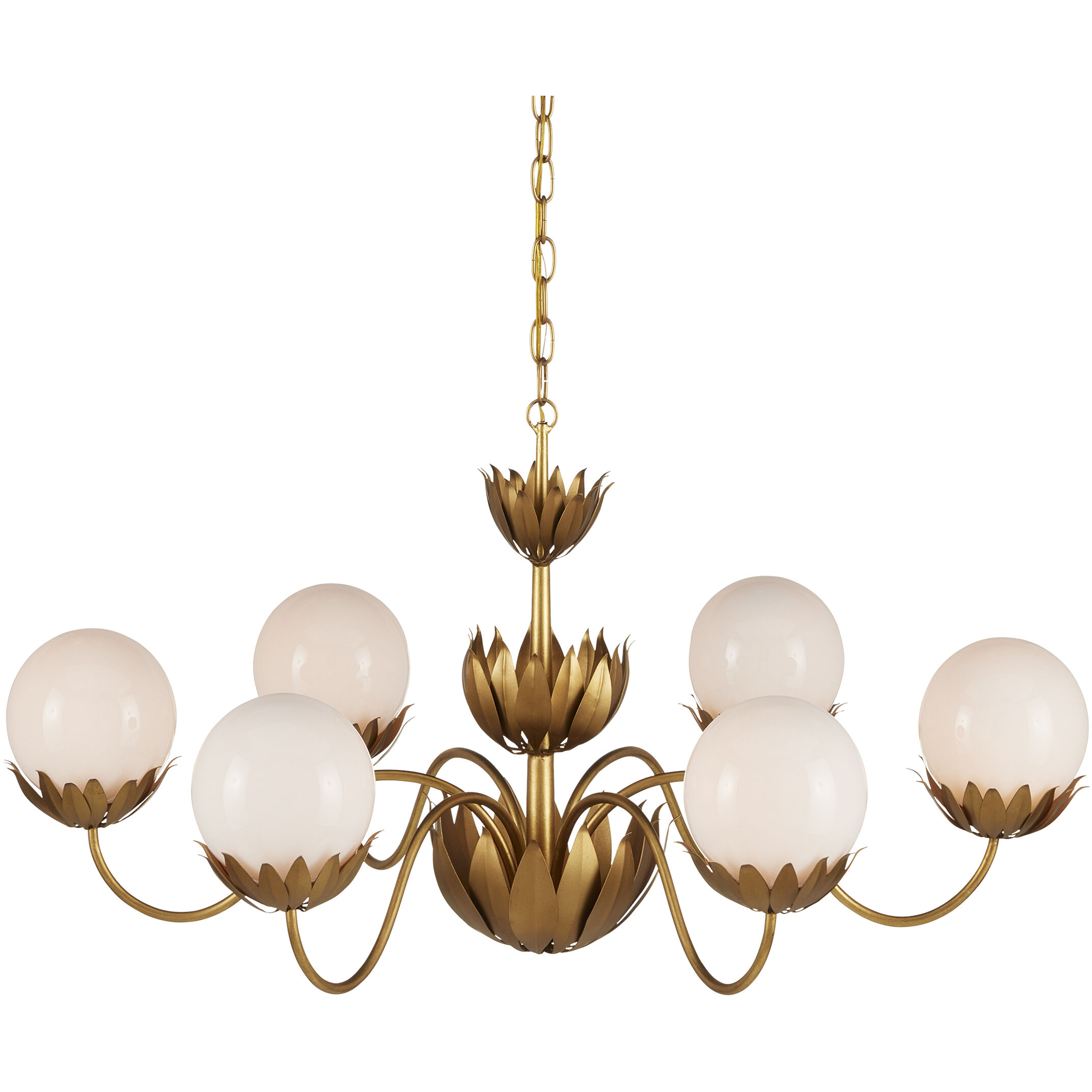 Mirasole 6 Light 37 inch Contemporary Gold Leaf and Gold and White Chandelier Ceiling Light