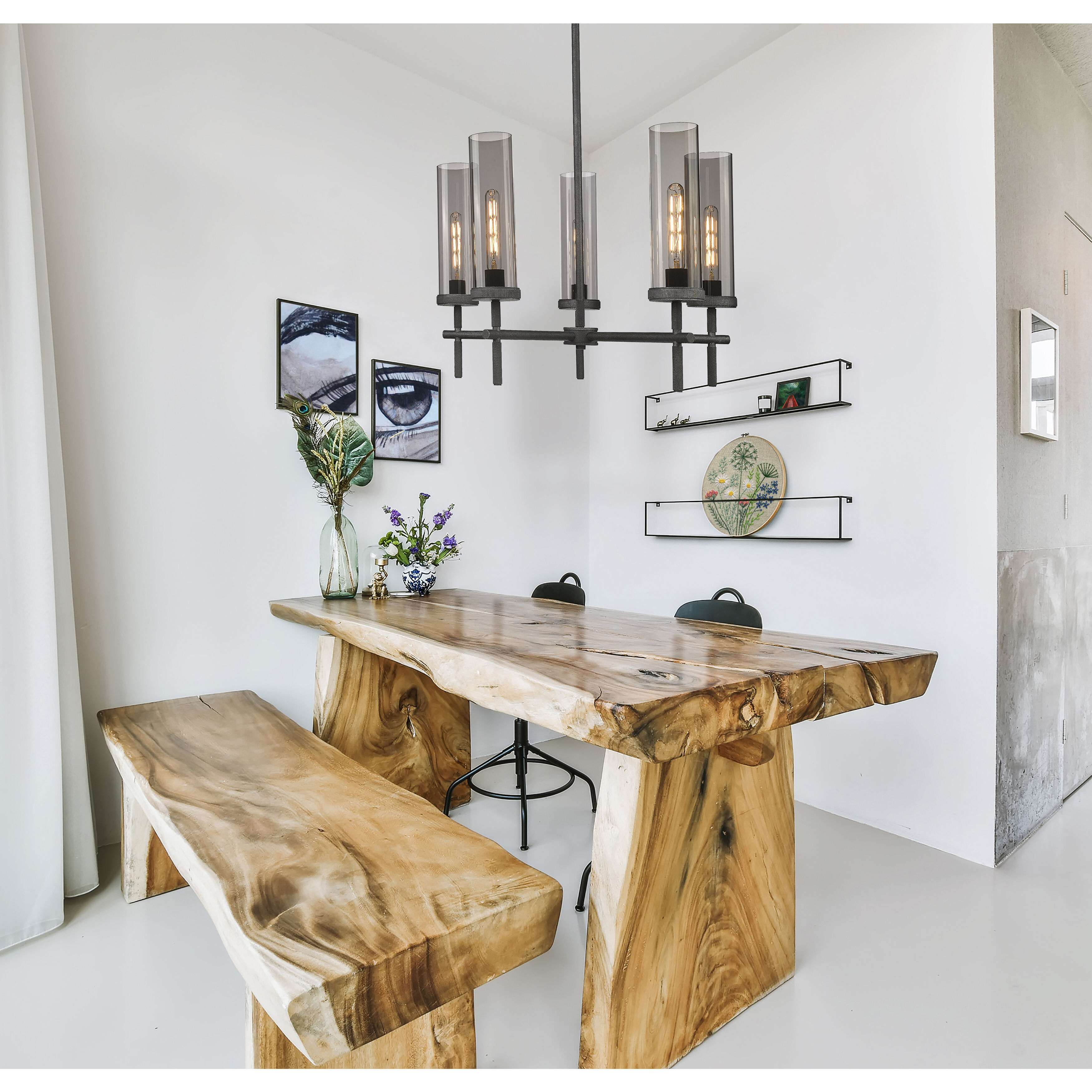 Lincoln 5 Light 26.75 inch Weathered Zinc Chandelier Ceiling Light in Light Smoke Glass