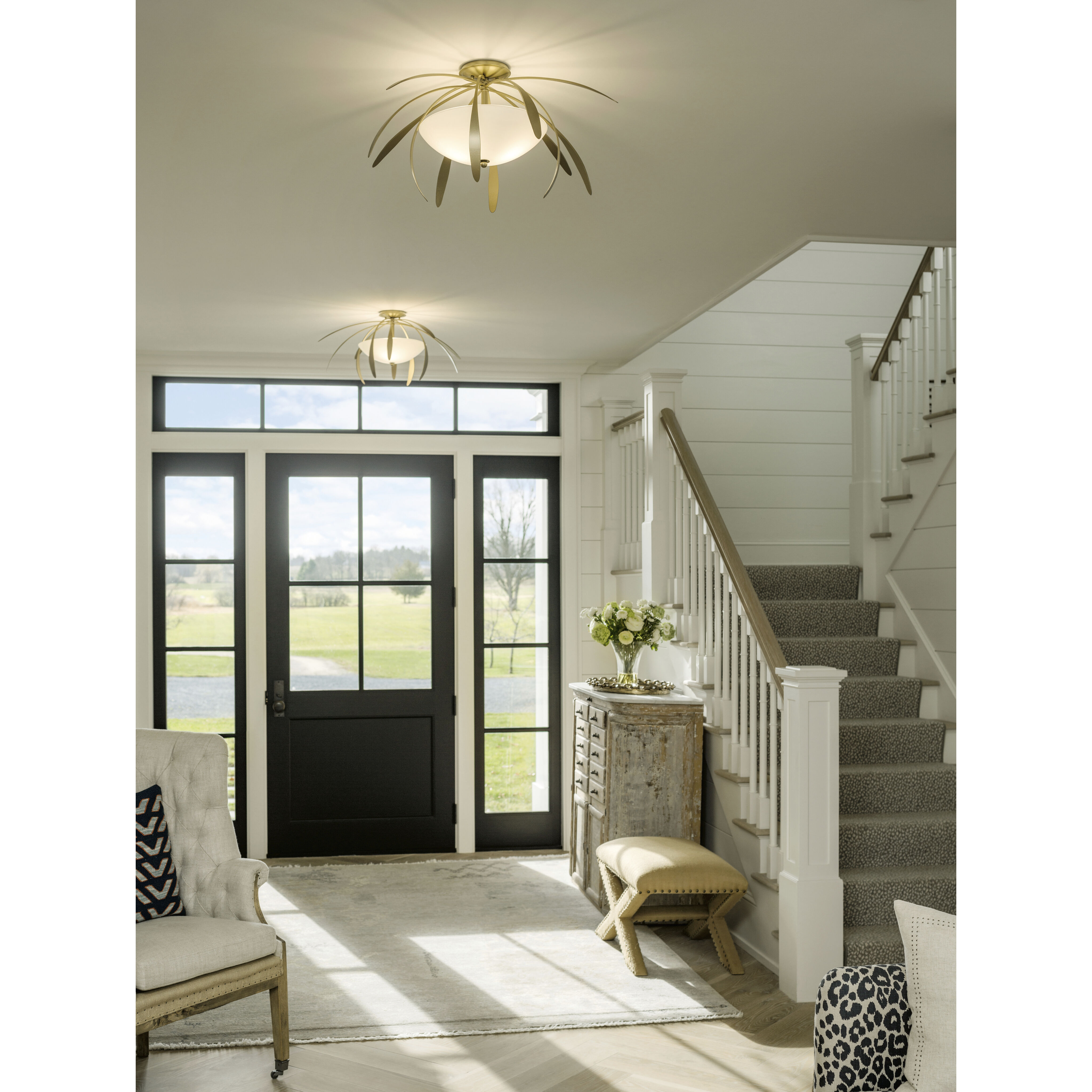 Dahlia 2 Light 32.7 inch Modern Brass Semi-Flush Ceiling Light, Medium