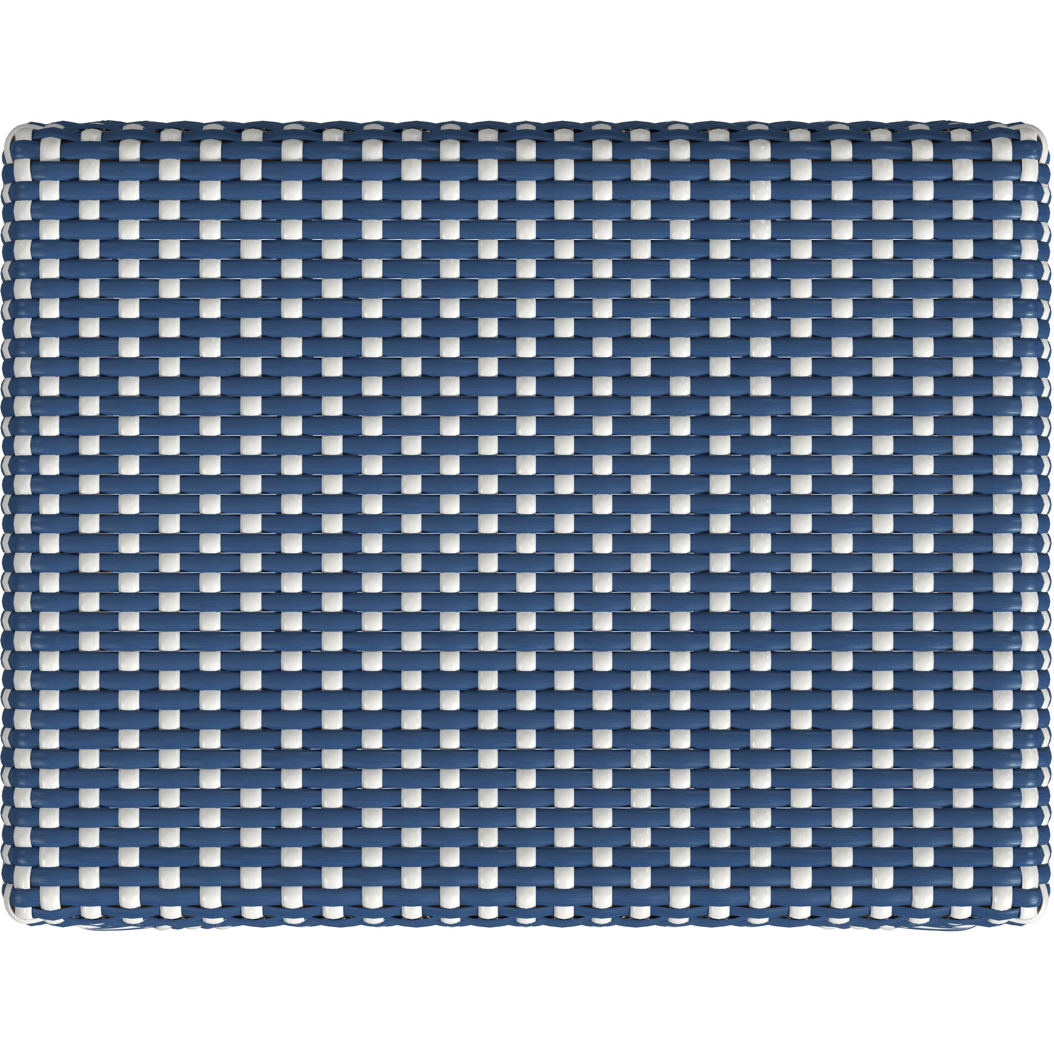 Robias Rectangular Rattan 30" Bar Stool in Blue and White Dot