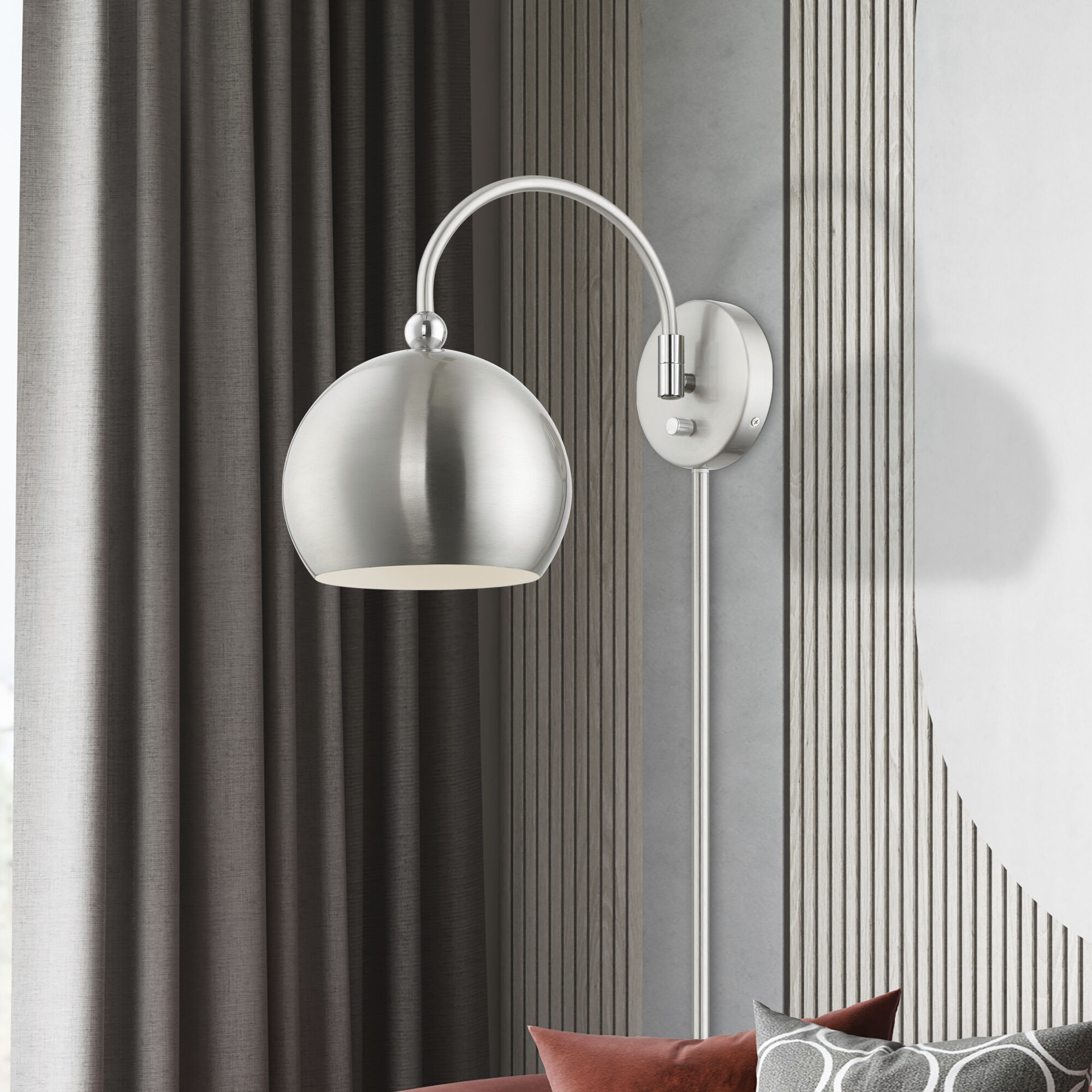 Stockton 15 inch 60.00 watt Brushed Nickel with Polished Chrome Accents Swing Arm Wall Lamp Wall Light