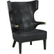 Heracles Black Leather, Antique Brass and Dark Walnut Occasional Chair