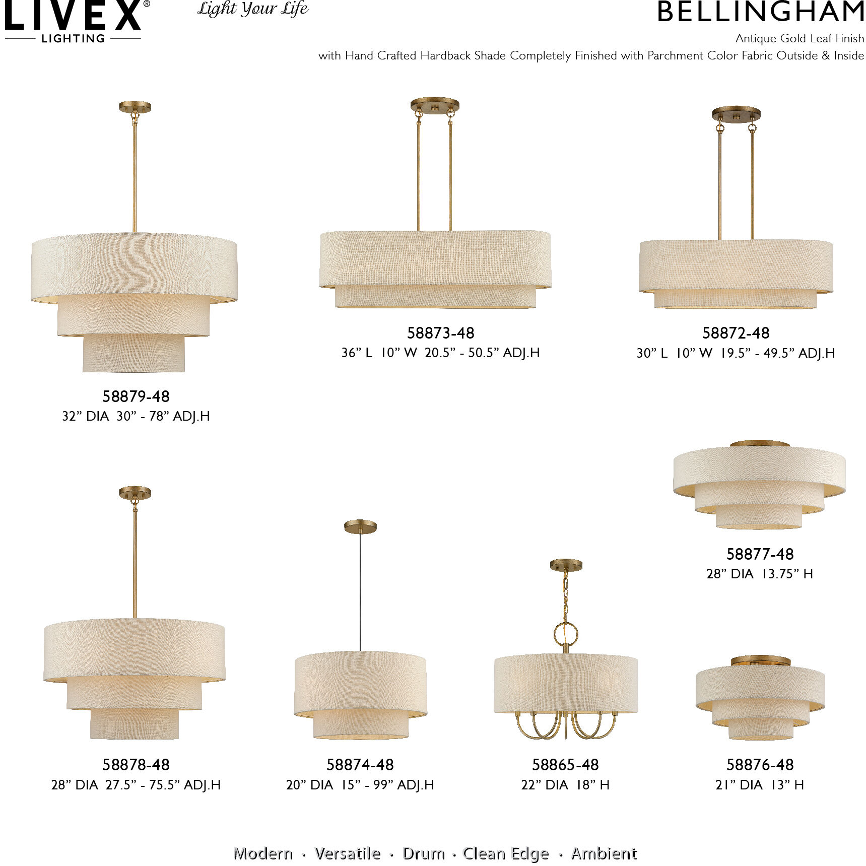 Bellingham 4 Light 36 inch Antique Gold Leaf Linear Chandelier Ceiling Light, Large