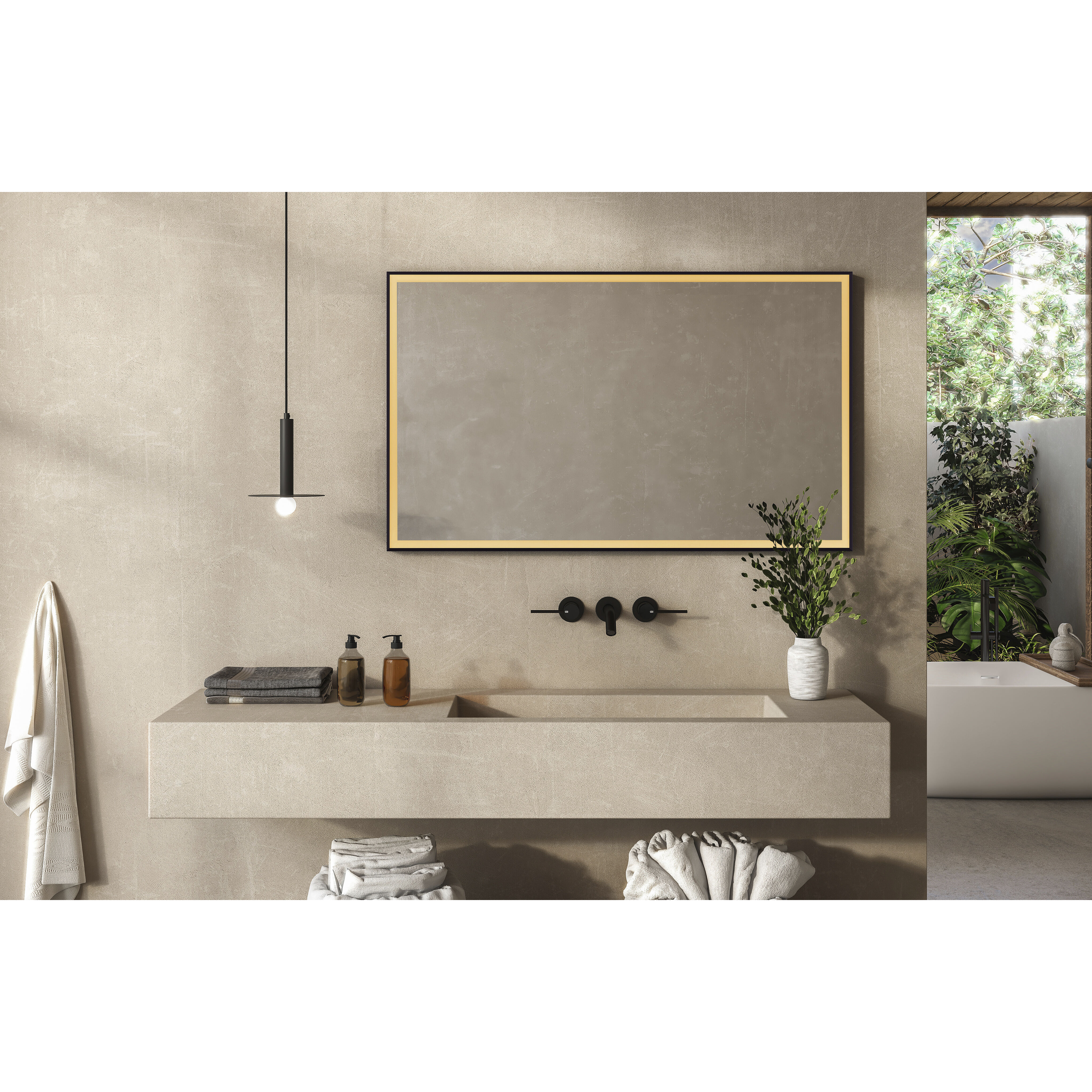 Framed 60 X 36 inch Flat Black LED Mirror, Back Lit