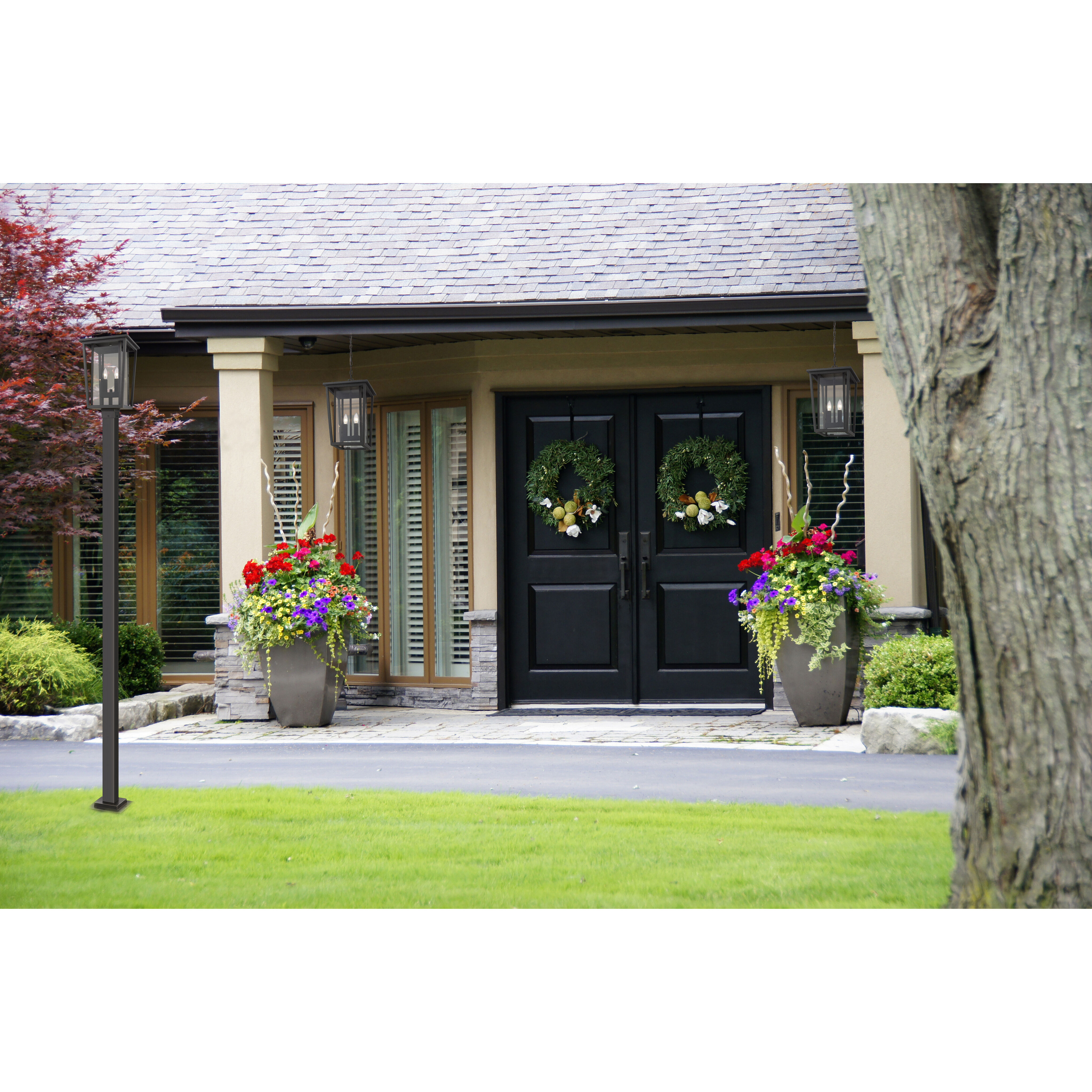 Seoul 2 Light 11.25 inch Oil Rubbed Bronze Outdoor Chain Mount Ceiling Fixture