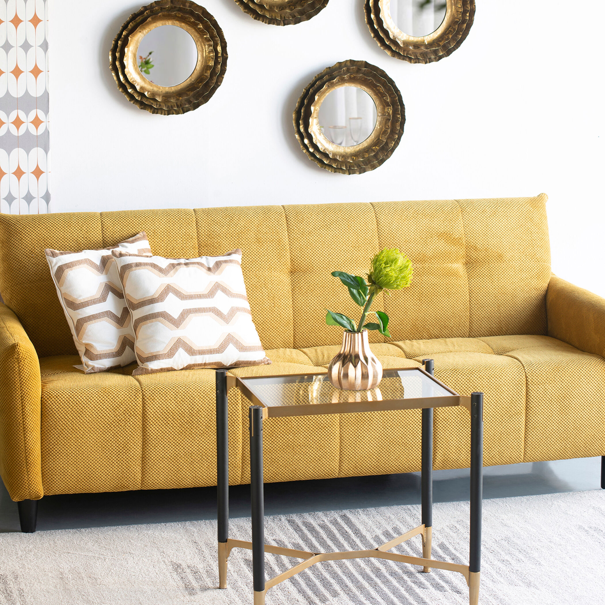 Large Biscuit Tufted Mustard Sofa