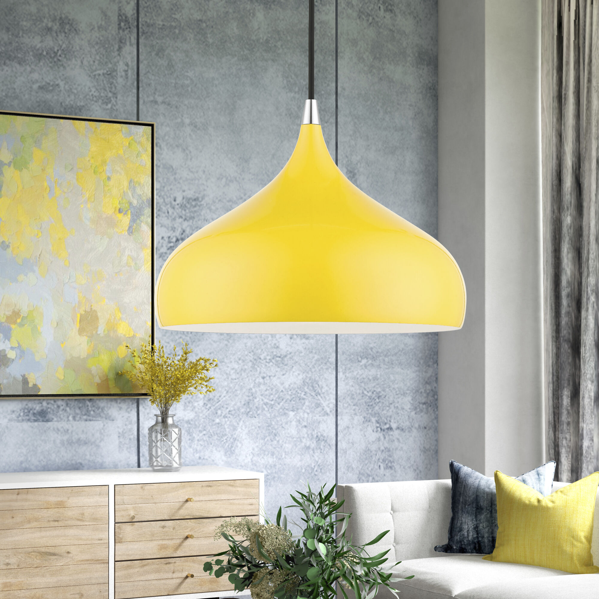 Amador 1 Light 11.75 inch Shiny Yellow with Polished Chrome Accents Pendant Ceiling Light
