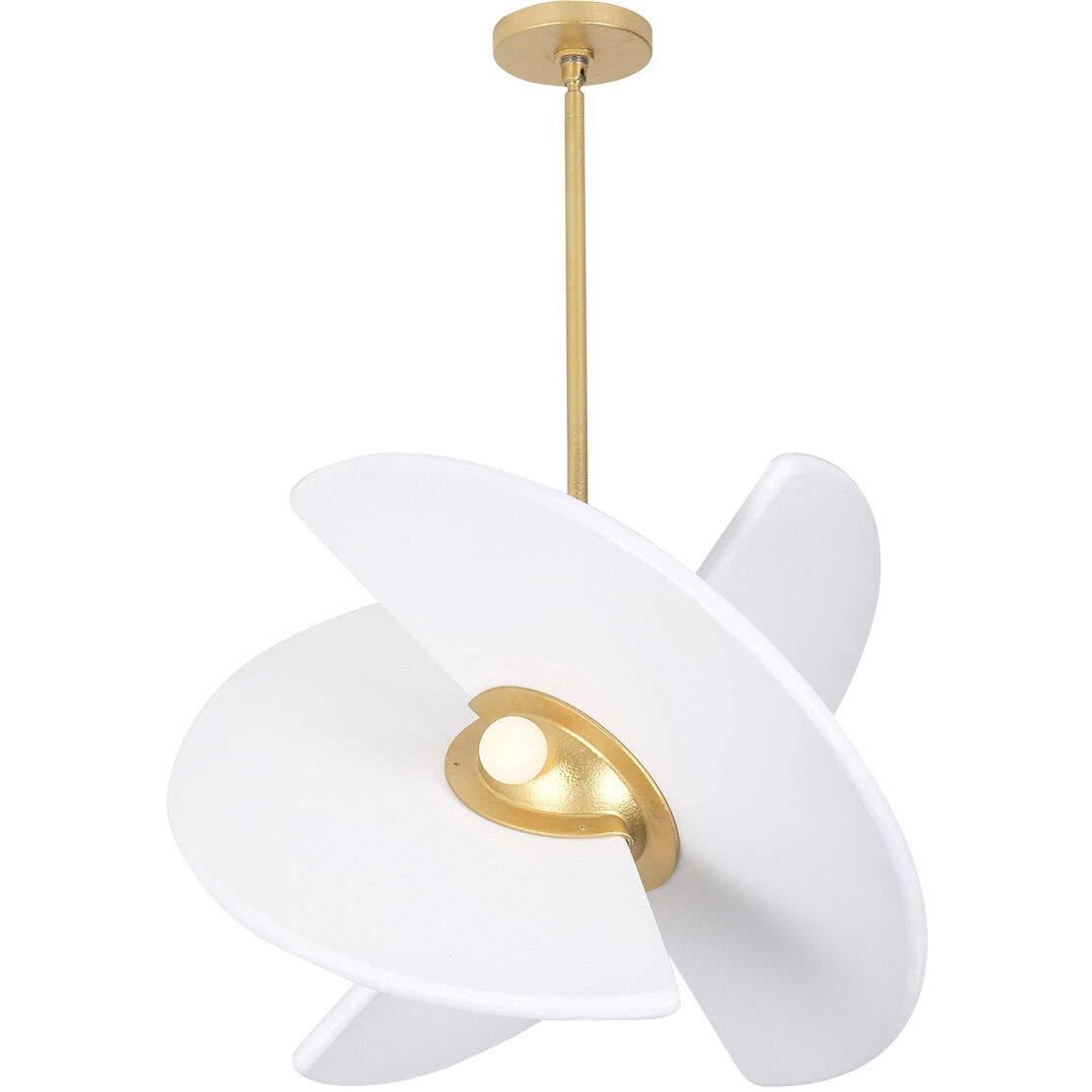 Rotary 4 Light 24 inch Bright Gold Leaf and White Pendant Ceiling Light