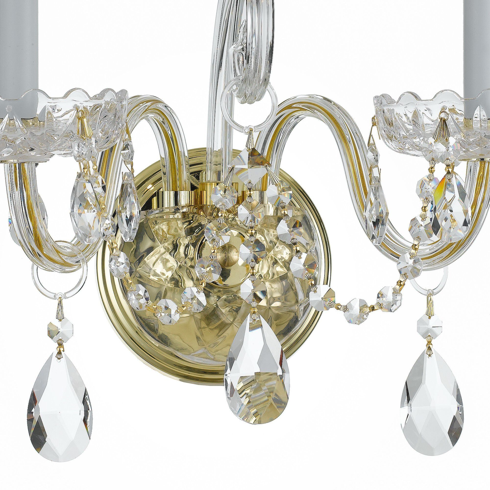 Traditional Crystal Sconce Wall Light in Clear Hand Cut, Polished Brass