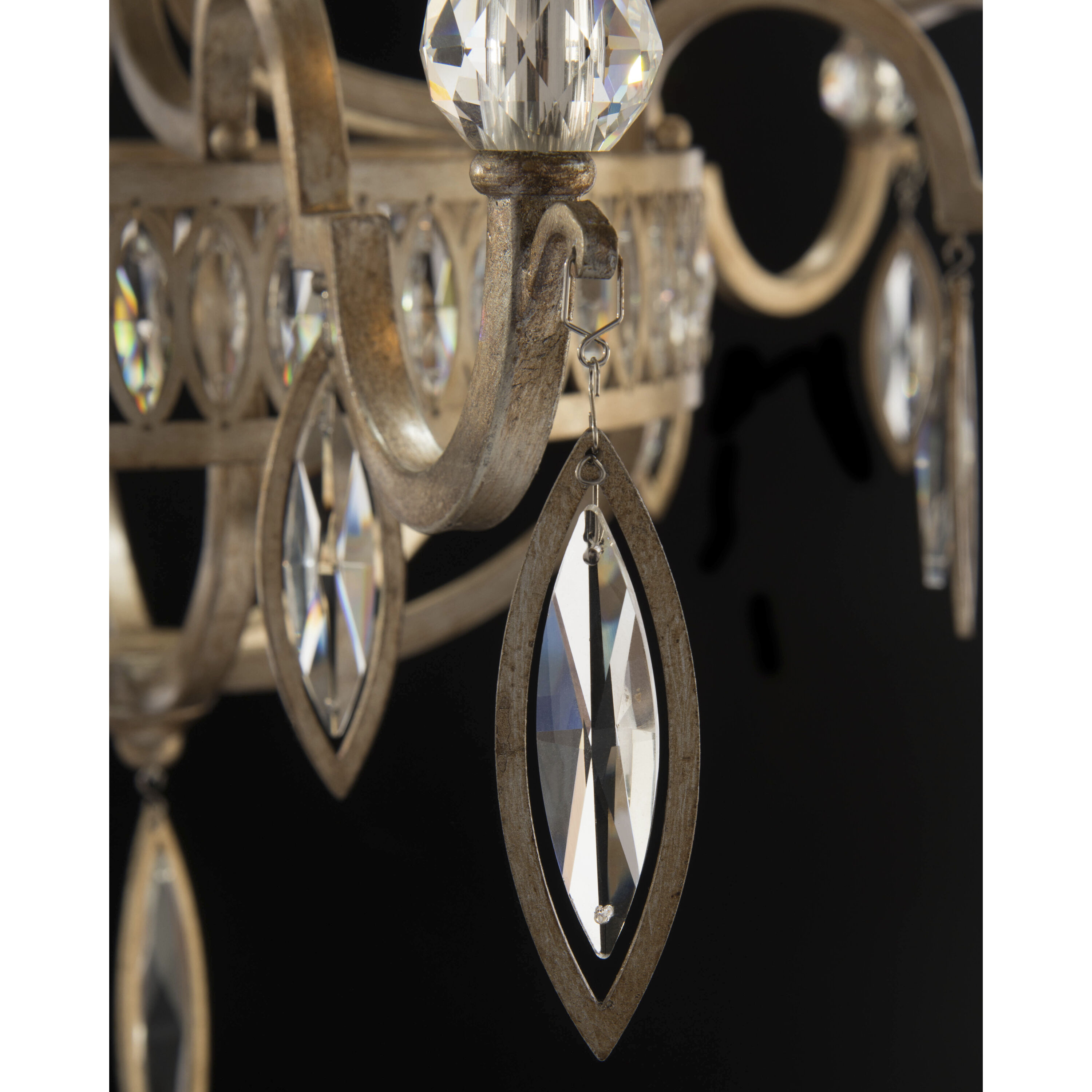Marquise Crystal 6 Light 36 inch Antique Silver Leaf Chandelier Ceiling Light