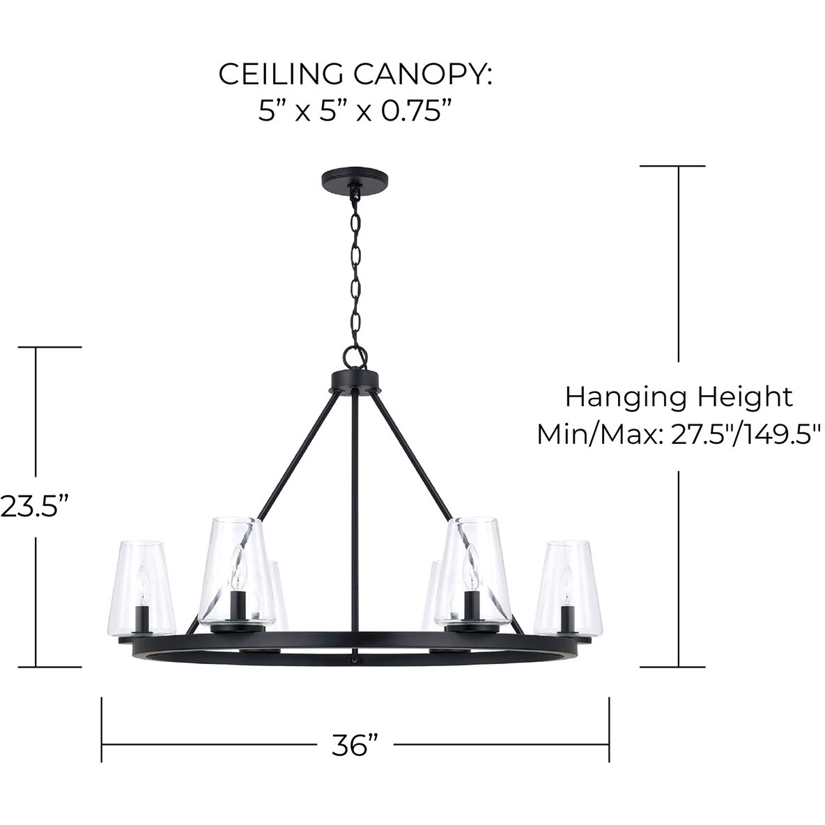 Aaron 6 Light 36 inch Matte Black Chandelier Ceiling Light