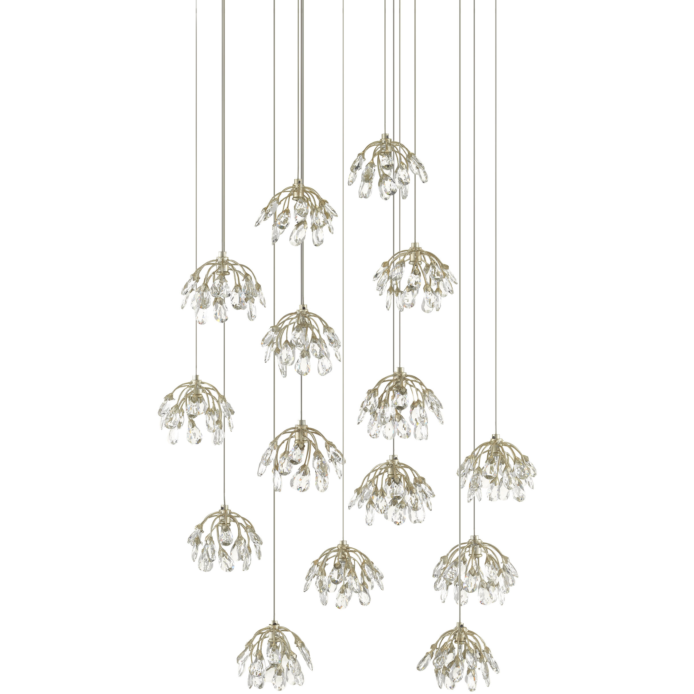Crystal Bud 15 Light 27 inch Painted Silver/Contemporary Silver Leaf Multi-Drop Pendant Ceiling Light