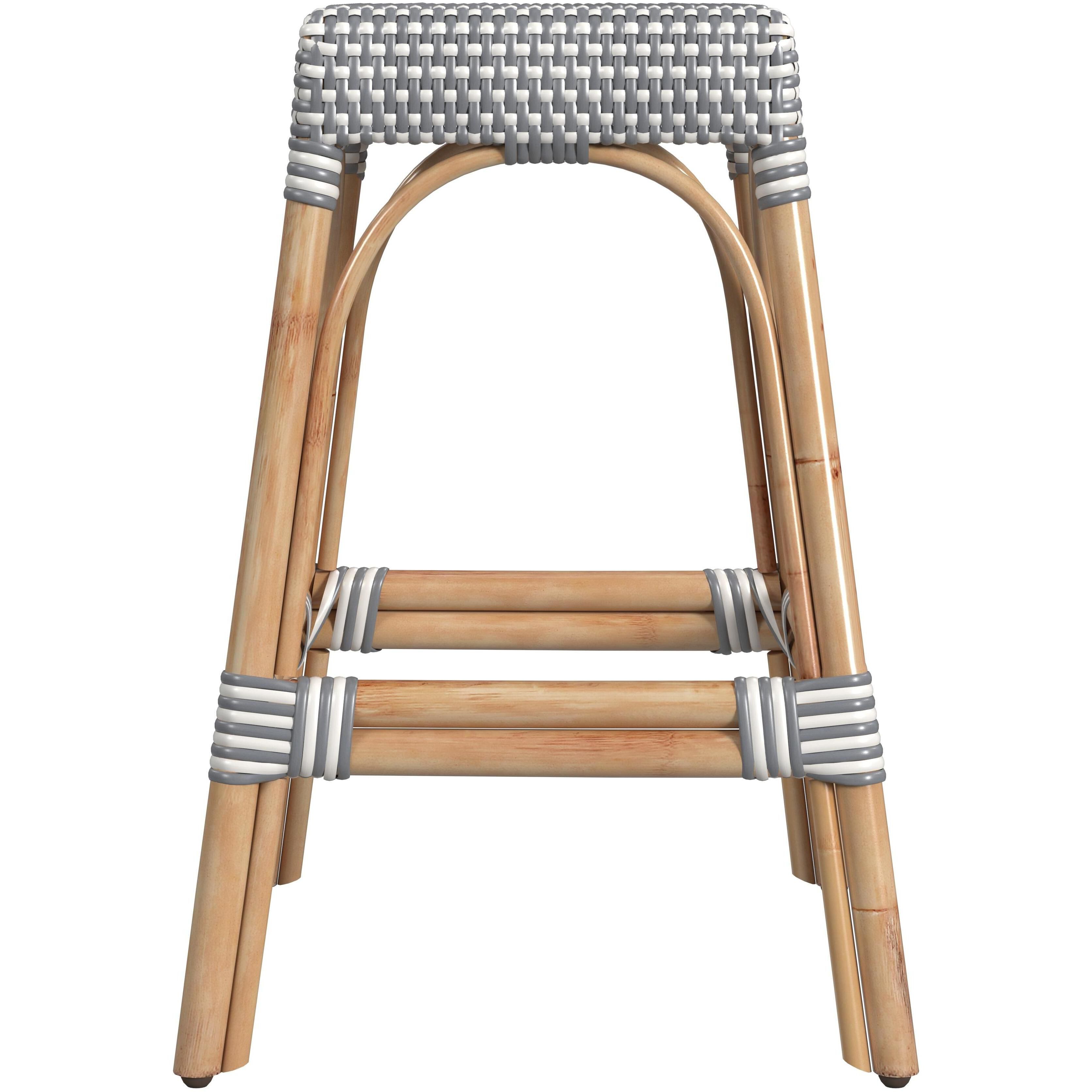 Robias Rectangular Rattan 24.5" Counter Stool in White and Gray Dot