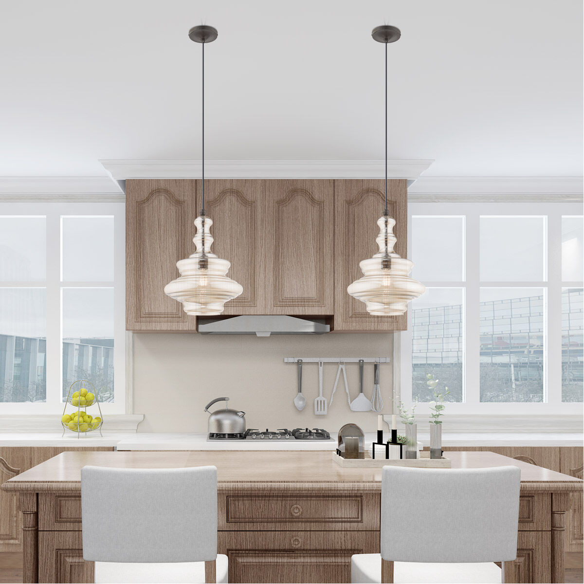 Art Glass 1 Light 12 inch English Bronze Mini Pendant Ceiling Light