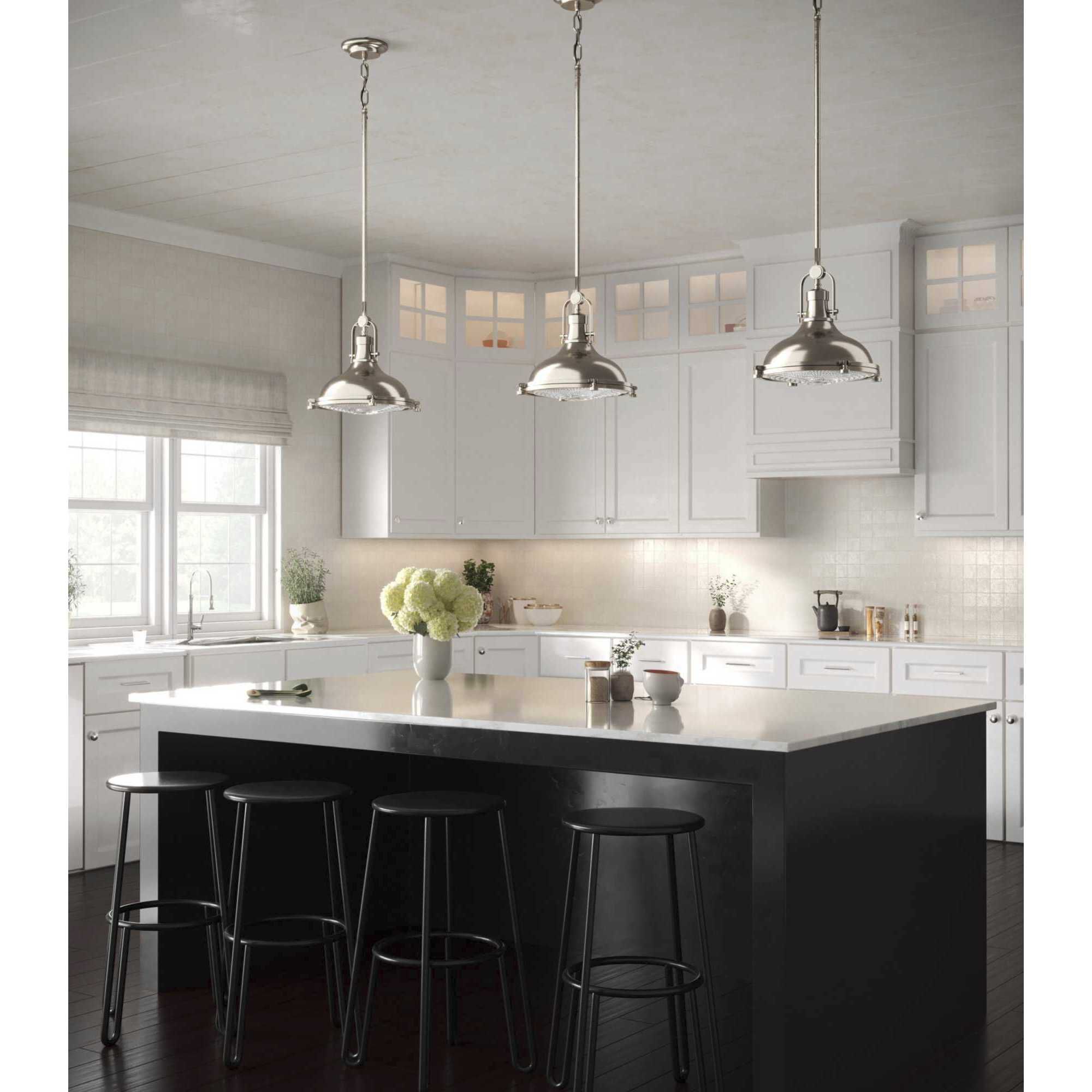 Fresnel Lens 1 Light 12.13 inch Brushed Nickel Pendant Ceiling Light in Standard Lamping