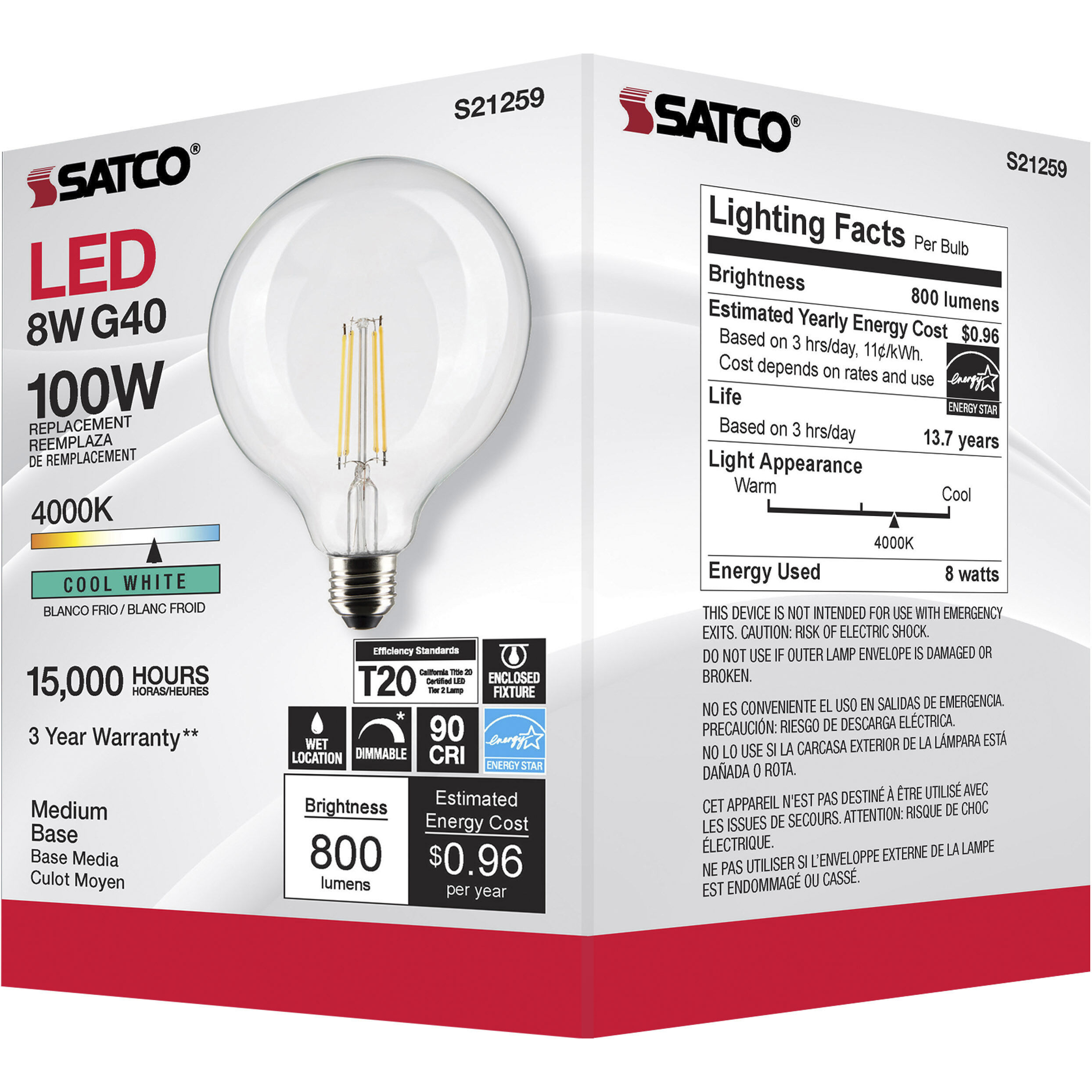Lumos LED Medium Medium 8.00 watt 4000K LED Filament