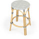 Tobias Rattan Round 24" Counter Stool in White and Navy Dot