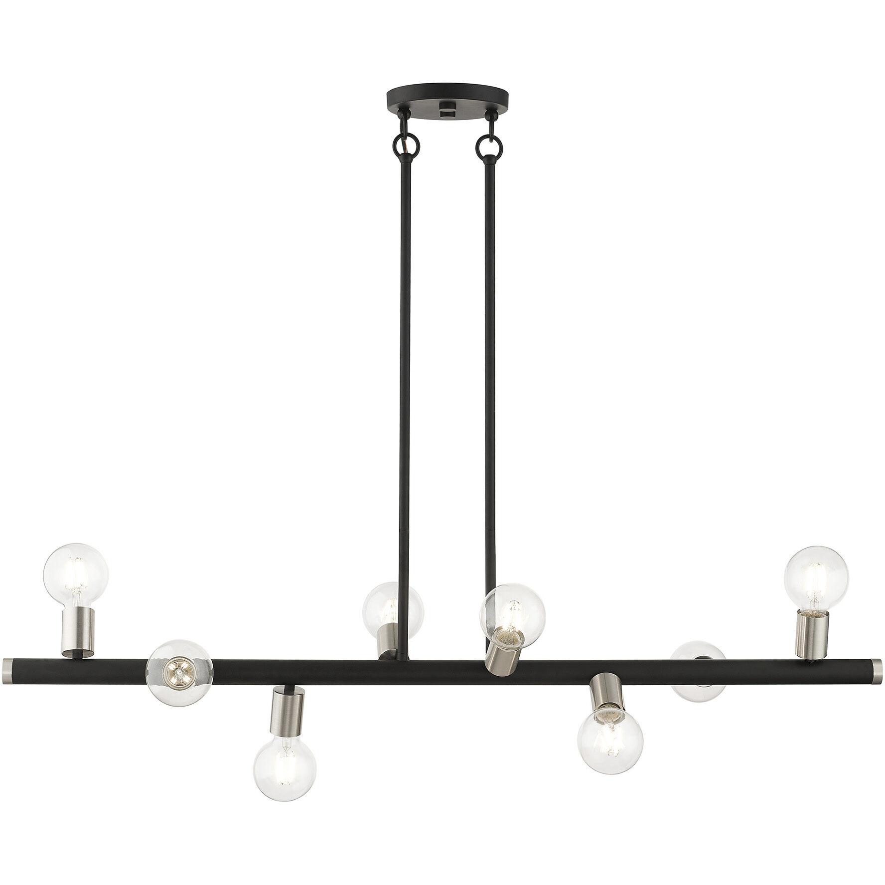 Bannister 8 Light 42 inch Black with Brushed Nickel Accents Linear Chandelier Ceiling Light, Large
